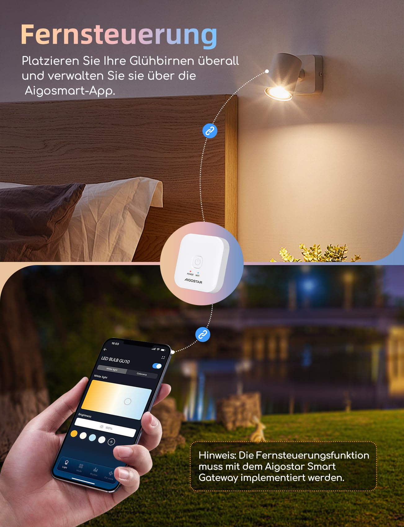 Aigostar Mesh - 6.5W GU10 Alexa Glühbirne Bluetooth Mesh, Smarte Glühbirne Funktioniert mit Alexa, GU10 LED Smart Bulb 555LM CCT(2700K-6500K), 6 Stücke (mit Bluetooth-Fernbedienung und Gateway)