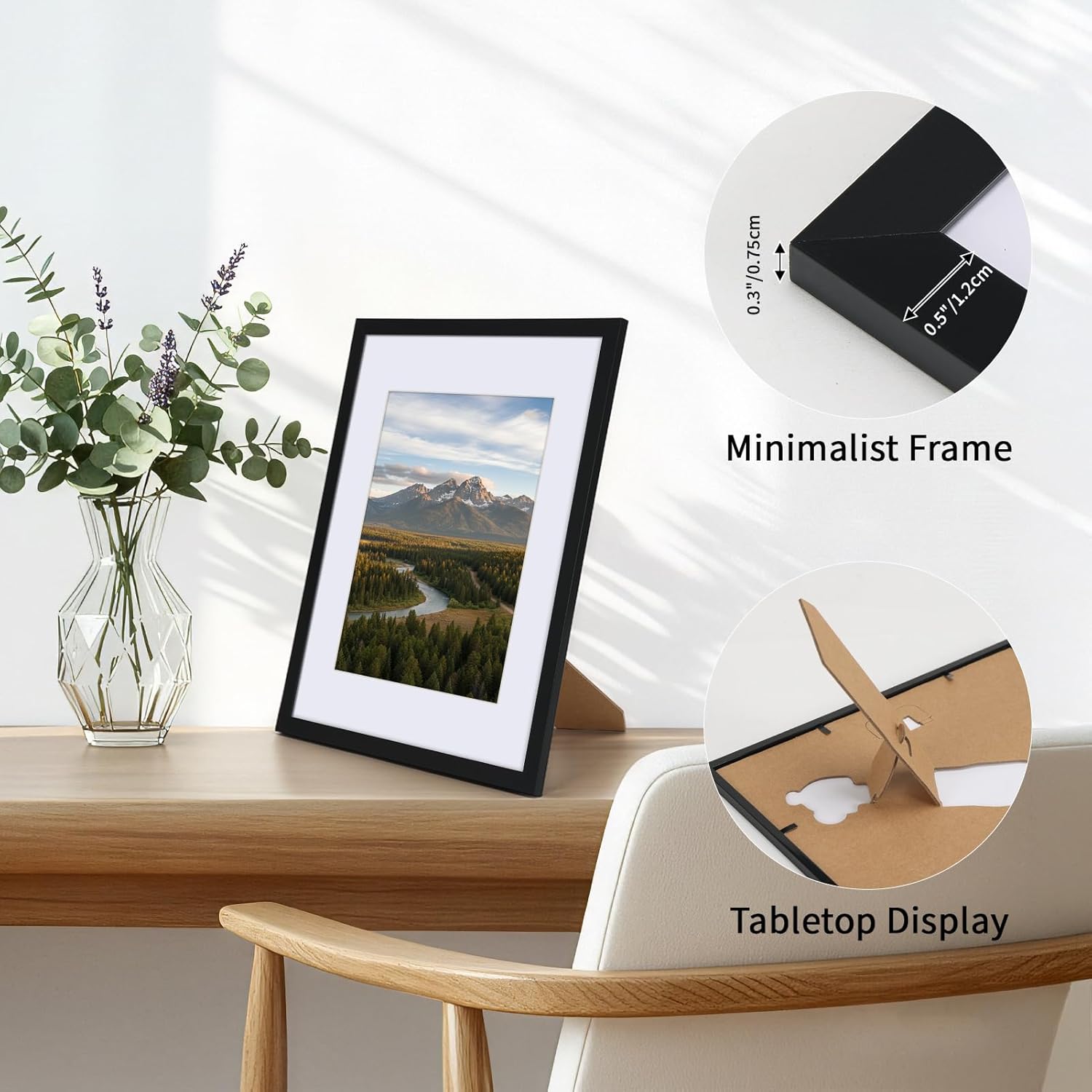 CRUGLA 8.5x11 Picture Frames Set of 11, Display Pictures 6x8 with Mat or 8.5 by 11 without Mat, Certificate Diploma Photo Wall or Tabletop Display, Black