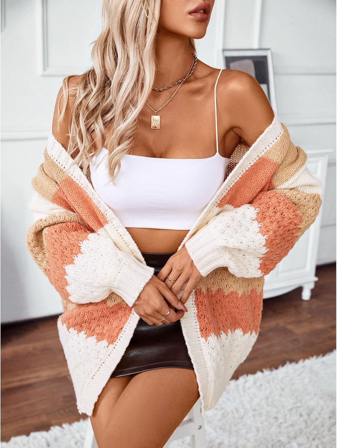 JASCLS Women's Long Sleeve Color Block Chunky Cable Knitted Oversized Sweater Cardigans for Women - Image 5