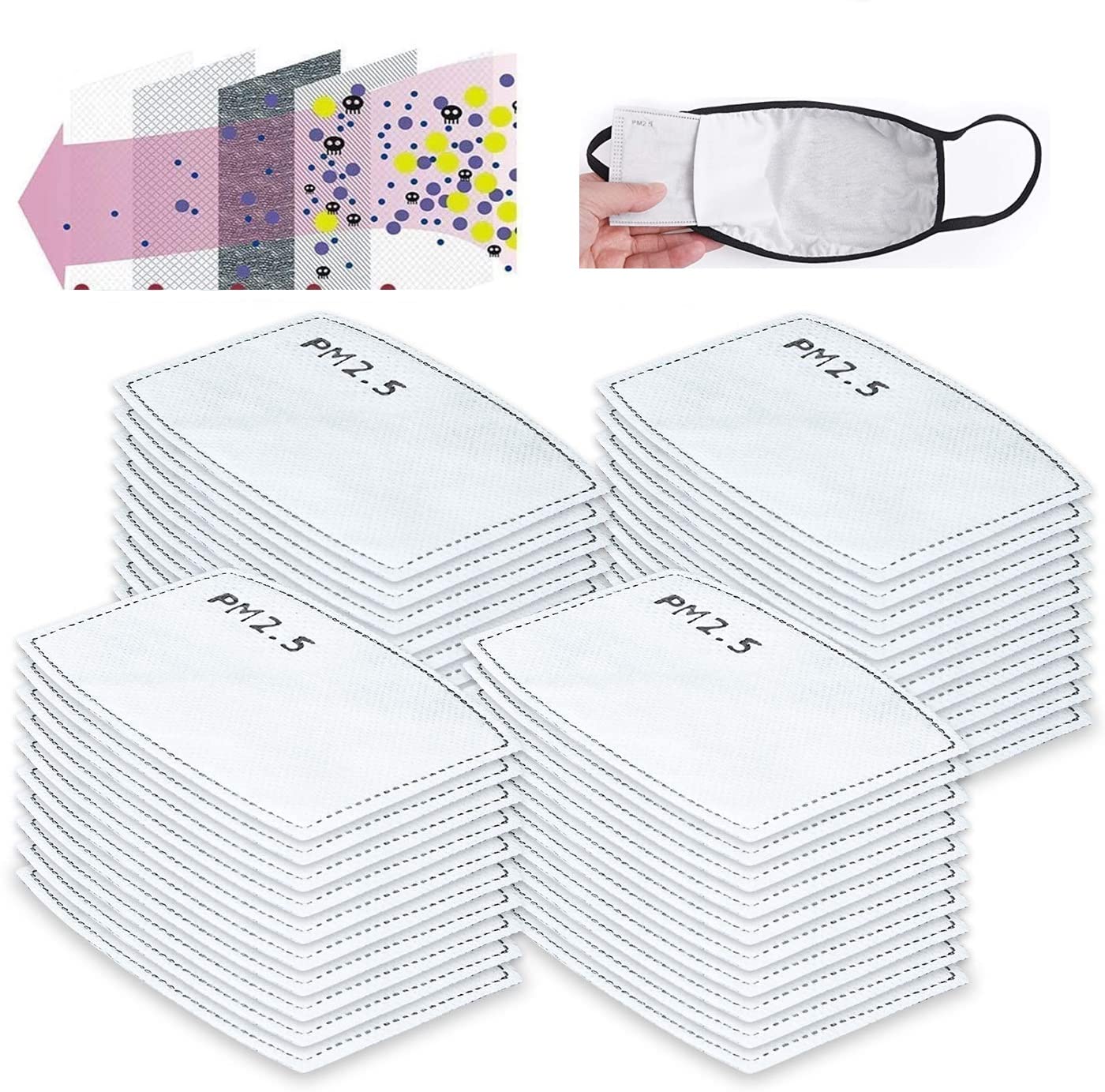 200pcs PM2.5 Activated Carbon Filter Insert Replaceable Sheets for Cloth Mask Ship from USA, 5 Layer PM2.5 Filter for Face Cover (200)