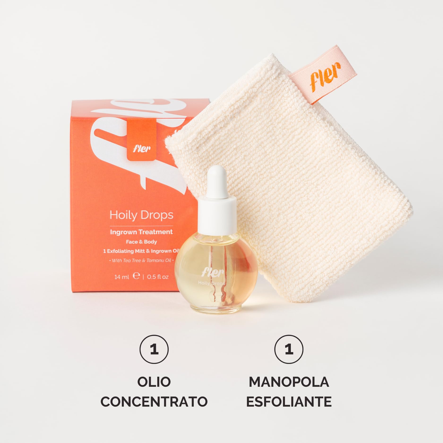Fler Hoily Drops - Trattamento in Olio per Peli Incarniti, Soluzione Esfoliante e Lenitiva, Esfoliante per il Corpo e Viso, Arricchito con Tea Tree Oil, 14ml