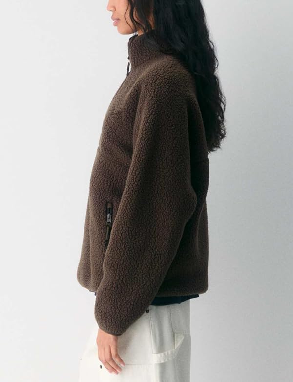 Aimiray Fleece Pullover Women Long Sleeve Half Zip Sherpa Jacket Warm Trendy Teddy Fall Sweatshirts with Side Pockets(Brown-S) by Aimiray - Image 3