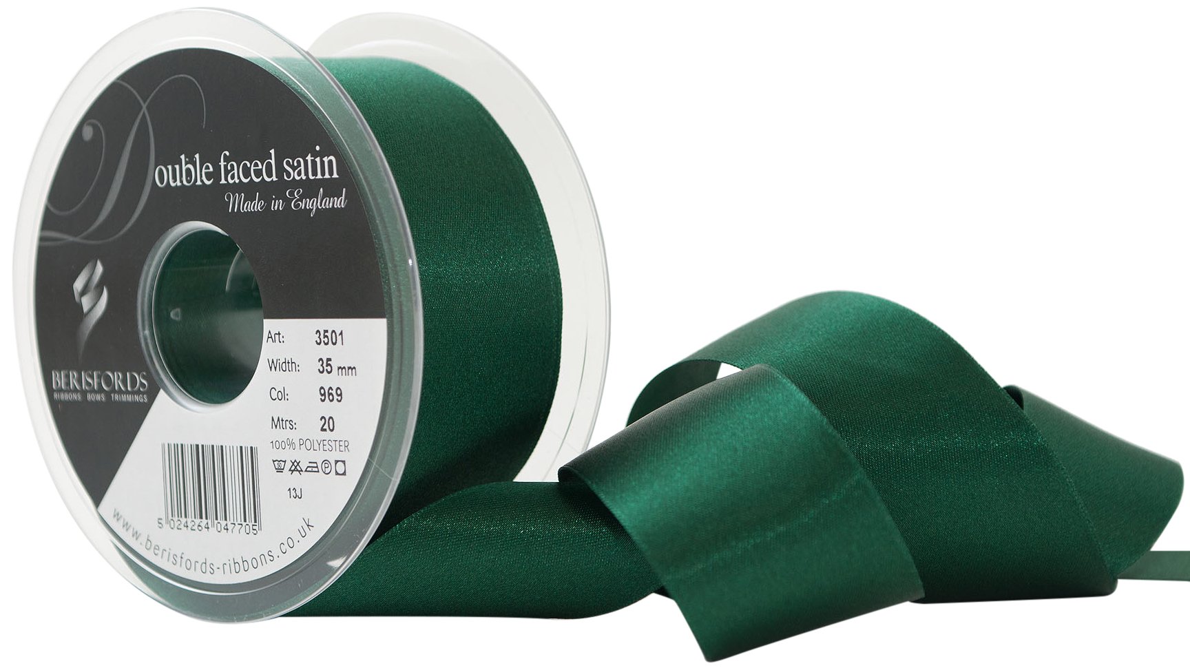 Berisfords Double Satin Ribbon, Forest, 35 mm x 20 m