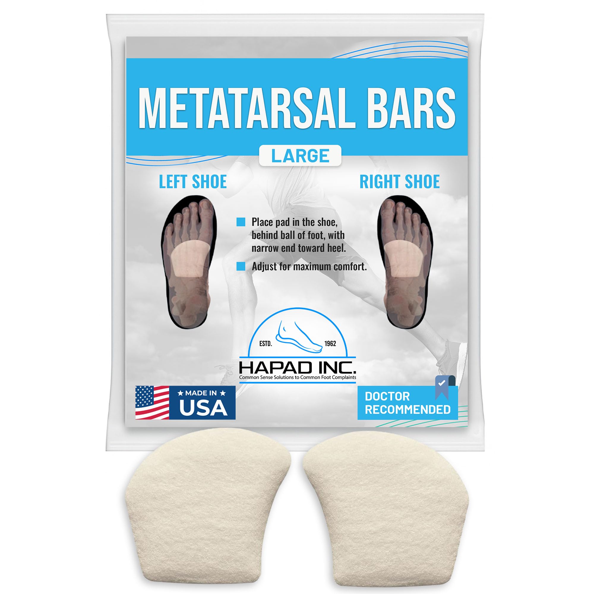 Hapad Metatarsal Bar 5/16" Large – Felt Arch Support Shoe Insert for Forefoot Pain Relief, White, Unisex Adults, 1 Count