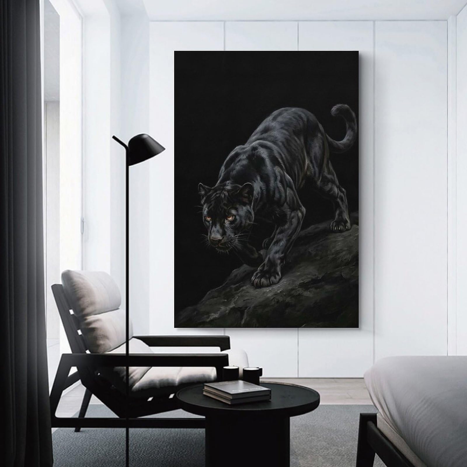 Junmoney Wall Decor Canvas Print Black Panther on A Rock, 16x24inch(40x60cm), for Home Lounge, Bedroom Or Reading Nook, Canvas Styling for A Polished Room Look