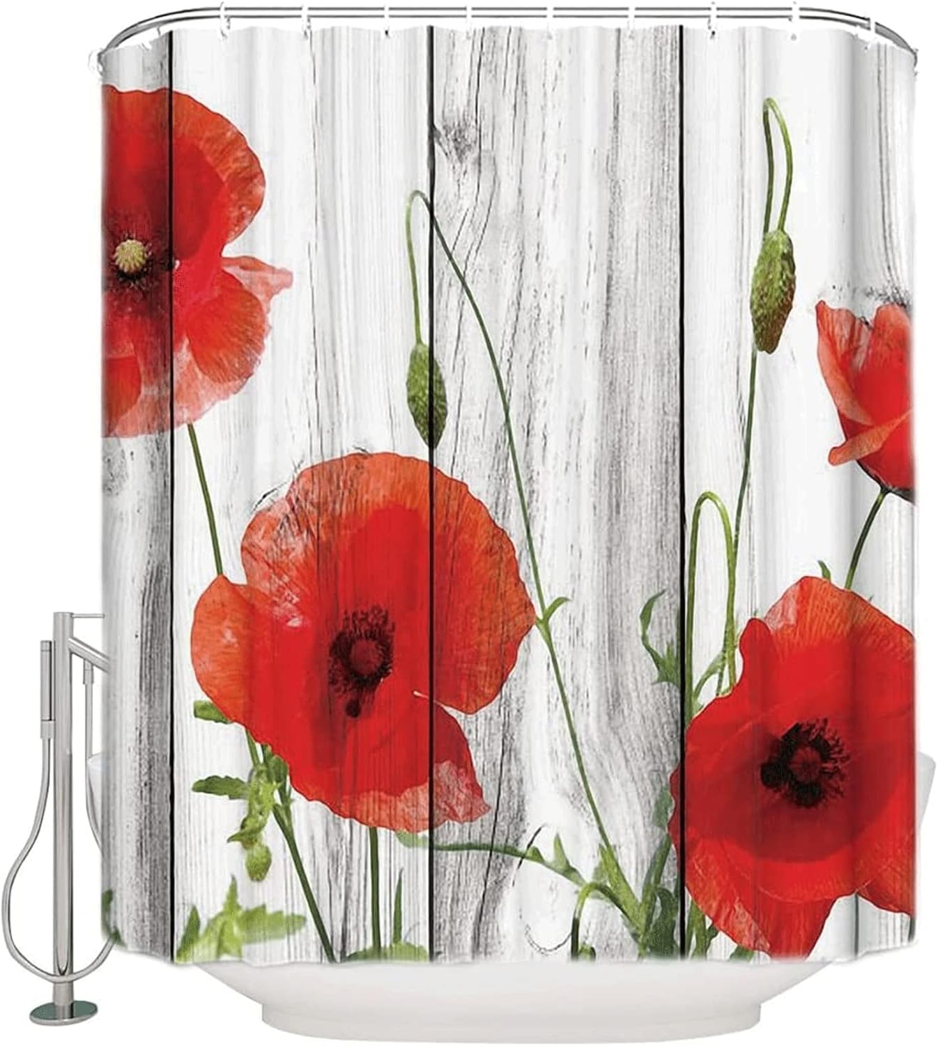 Shower Curtain Liner –Vintage Wood Texture Background Red Poppy Polyester Fabric Shower Curtain (Size : 180 * 180) (OneColor 180 * 200)
