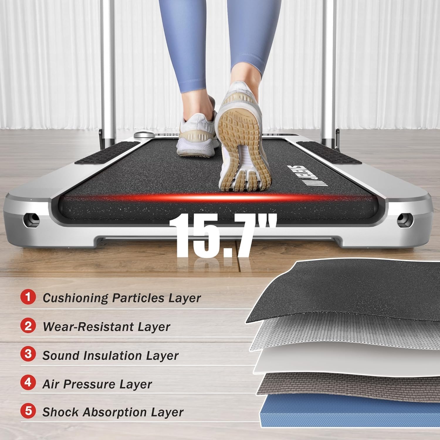 Treadmill for Home, Walking Pad Treadmill with Incline, 2-in-1 Portable Walking Pad with Handle Bar, 330LBS Weight Capacity 2.5HP Folding Treadmills with Gesture Sensing - Image 3