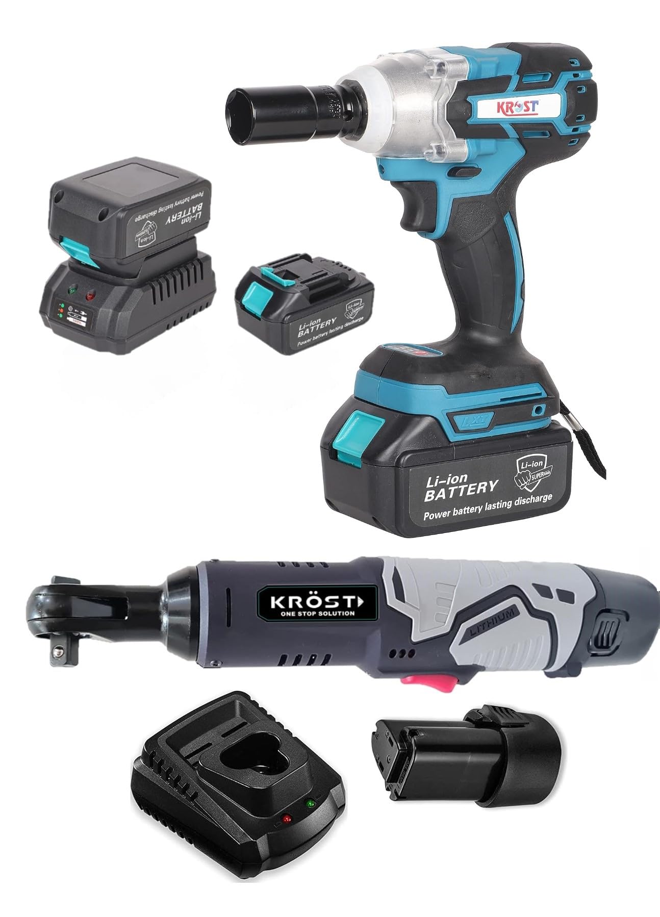 KROST Lithium-Ion Cordless Fixed Square Impact Wrench And Lithium-Ion Drive Ratchet Wrench 2 Pcs Combo Kit With Battery And Charger (B0CW65SVMY) Amazon Price History, Amazon Price Tracker