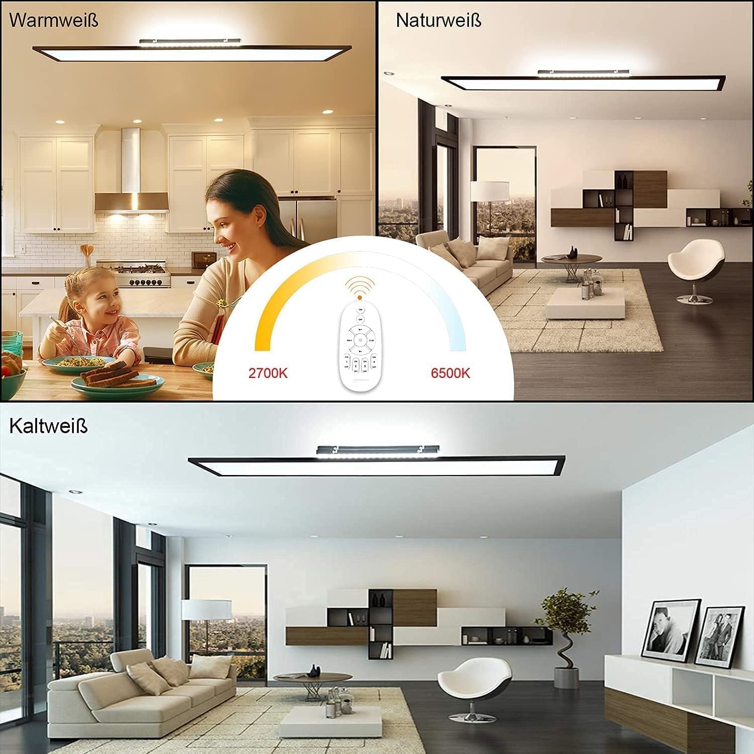 Dimmbare LED Deckenleuchte 120x30 cm mit Fernbedienung, 52W Super Deckenlampe Panel 2700K-6500K Warmweiß Naturweiß Kaltweiß, Modern Deckenpanel Lampe für Werkstatt Büro Garage Wohnzimmer Küche