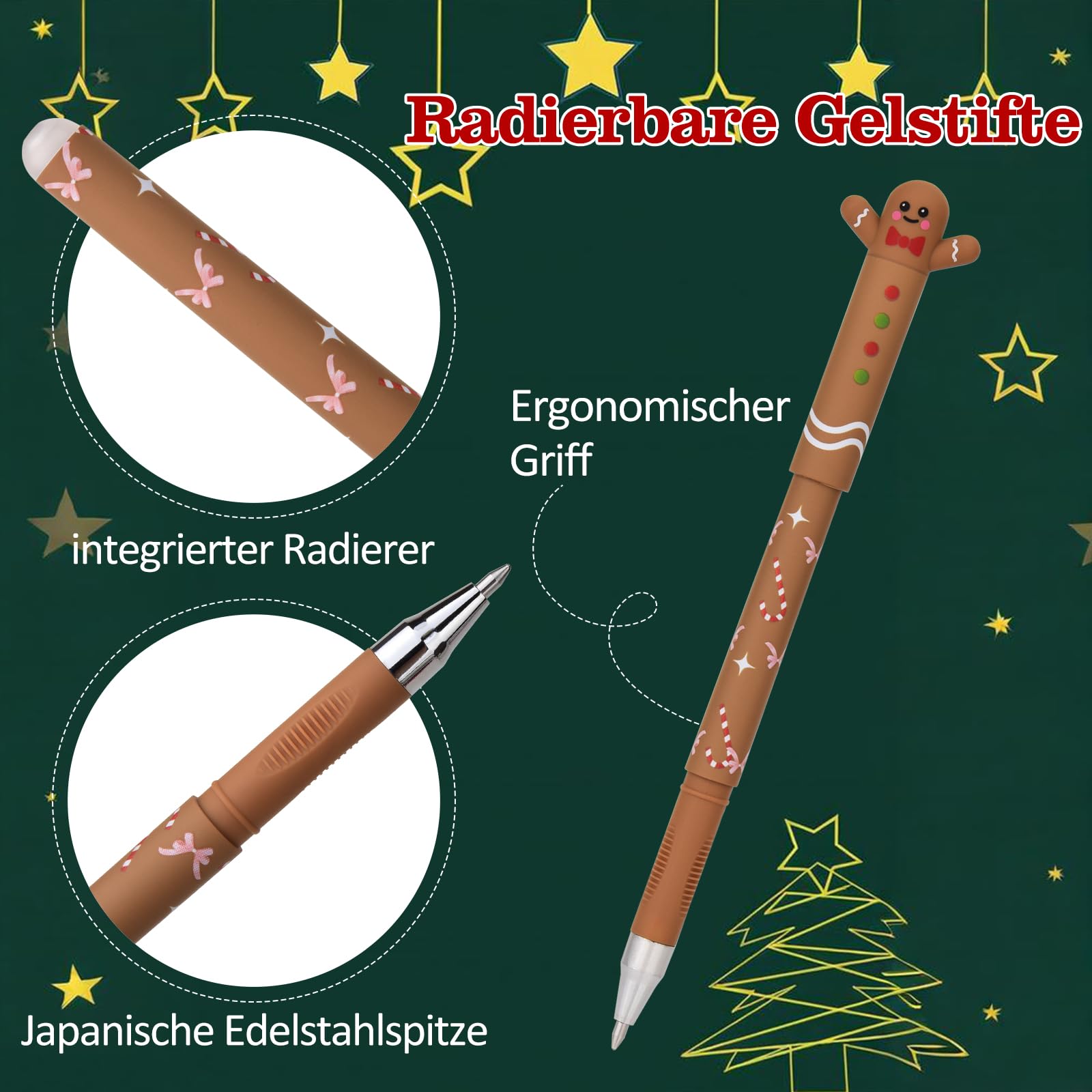 Penne Gel Cancellabili A Tema Natale – 4 Colori A Inchiostro Termoreattivo, Con Gomma