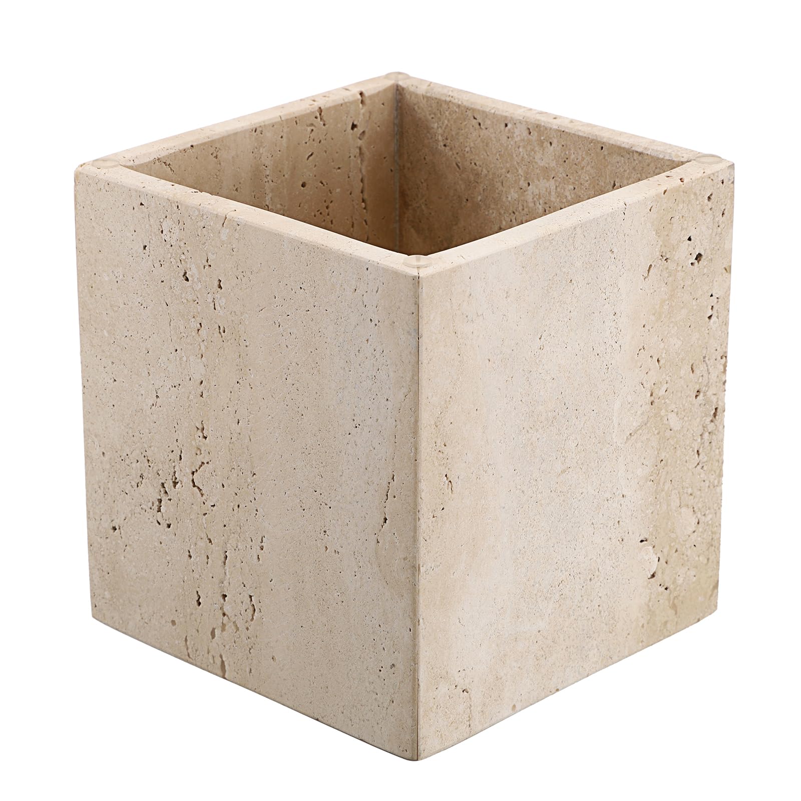 SUMTree Boîte à Mouchoir en Travertin Distributeur Carré, 14x14x15cm | Pas de Fond, antidérapante, élégante, Porte-Papier Décoratif, Pour Salle de Bain, Salon, Chambre, Jardin