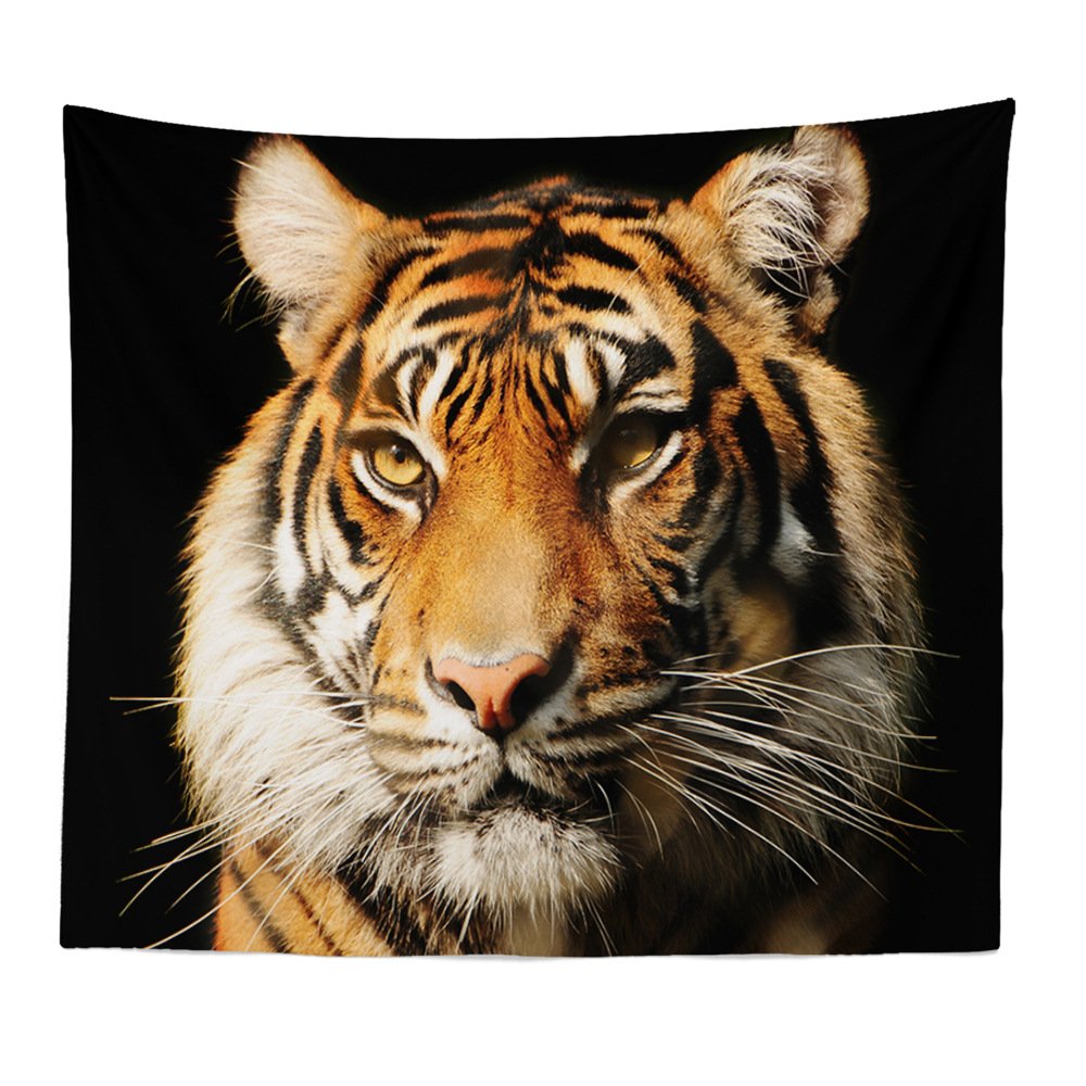 BOYOUTH Tapestry Wall Hanging,Majestic Tiger Head on the Black Background Photos Digital Print Wall Tapestry Art Home Decorations for Living Room Bedroom Dorm,59.1" Wide By 51.2" High