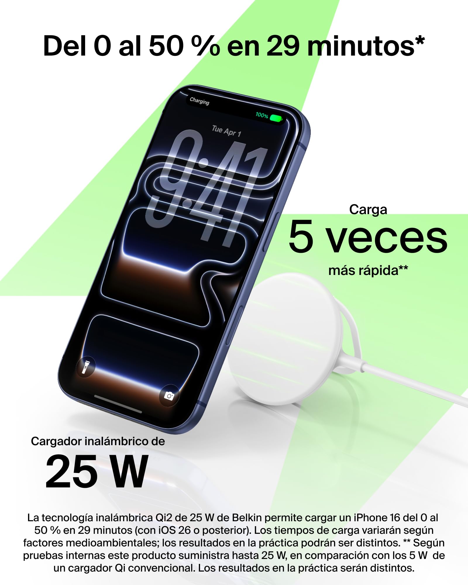 Belkin UltraCharge Cargador Inalámbrico Magnético Qi2 25W, Carga Rápida, Compatible con MagSafe, Refrigeración Pasiva y Soporte, iPhone 17 Series, Pixelsnap y AirPods Pro, con 45w fuente de alimentaci