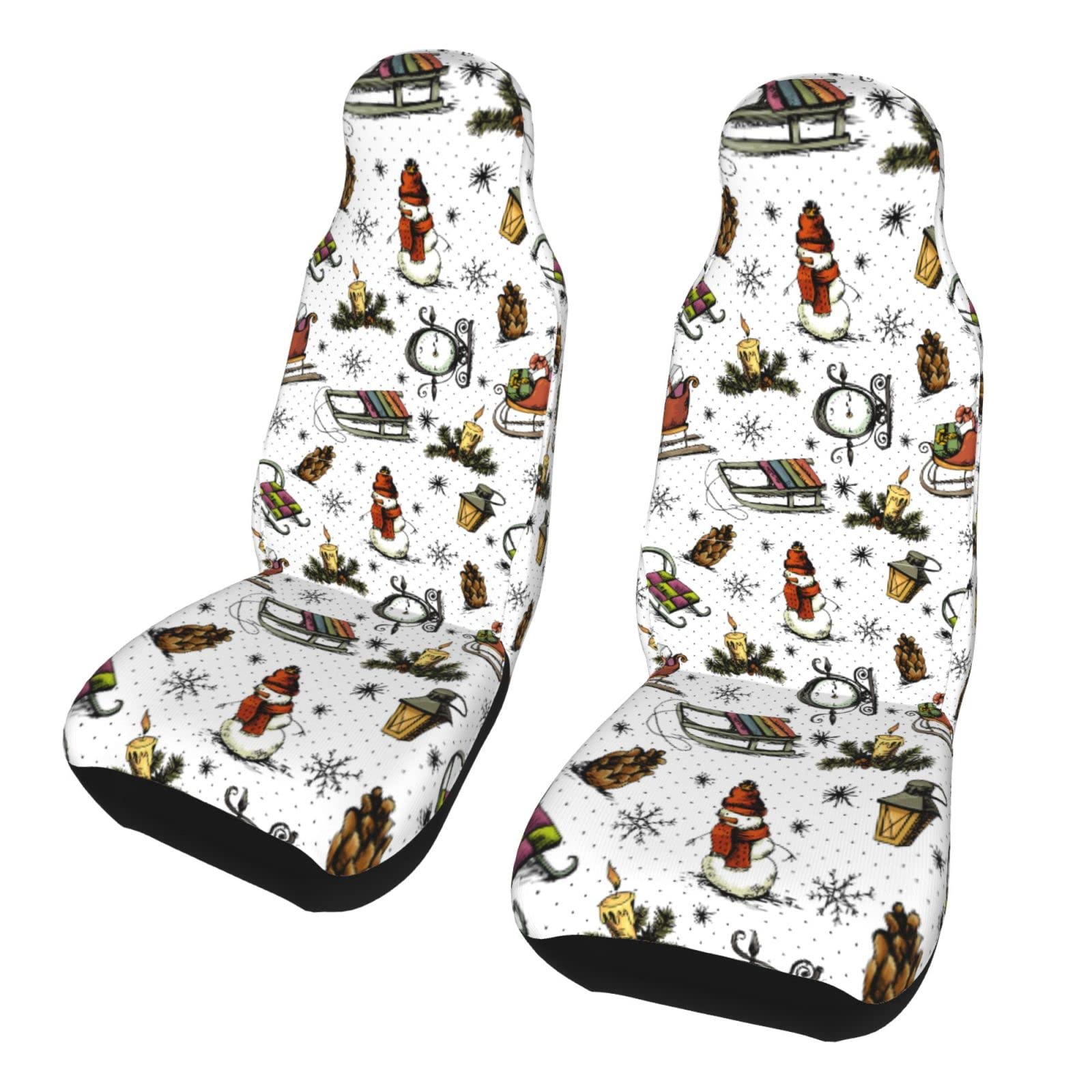 Coprisedili per auto, resistenti, lavabili, motivo natalizio 3D, motivo pupazzo di neve, 2 pezzi, ultra morbidi, universali, per auto