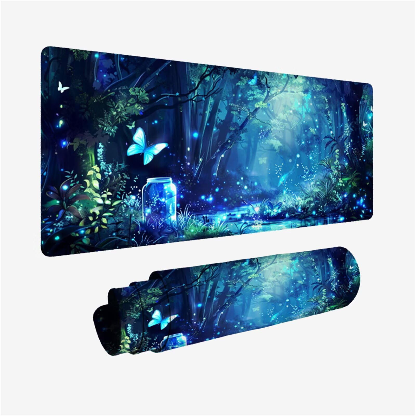 Niebieska podkładka pod mysz XXL 1000x400, podkładka pod mysz pod biurko las wodoodporna podkładka, mysz z antypoślizgową podstawą, pod ręką szyte krawędzie, akcesoria do gier, prezent męski H2-578