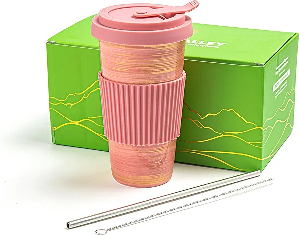TIANNA VALLEY Travel Coffee Mug Pink, Ceramic Coffee Mug With Lid And Drinking Straw(15oz/450ml), Handcrafted Novelty Travel Mugs, Microwave & Dishwasher Safe Tumbler With Lid, Unique Gifts