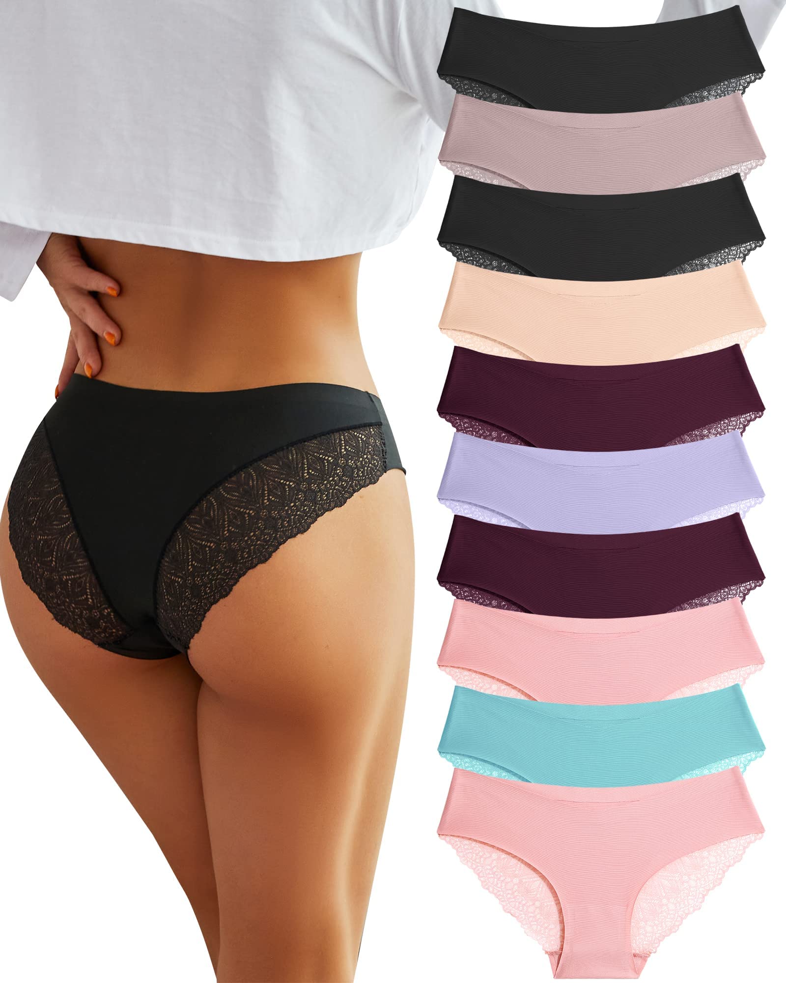 BeReadySeamless Underwear Women Lace Knickers for Women Multipack No Vpl Brazilian Knickers Full Briefs for Ladies Pack of 10