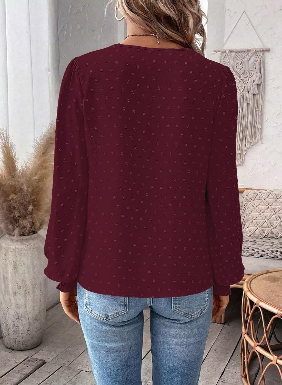 Womens Tops Swiss Dot Boho Long Sleeve Shirts V Neck Casual Chiffon Blouses Flowy Lace Hem Cute Clothing Trendy 2026 - Image 5