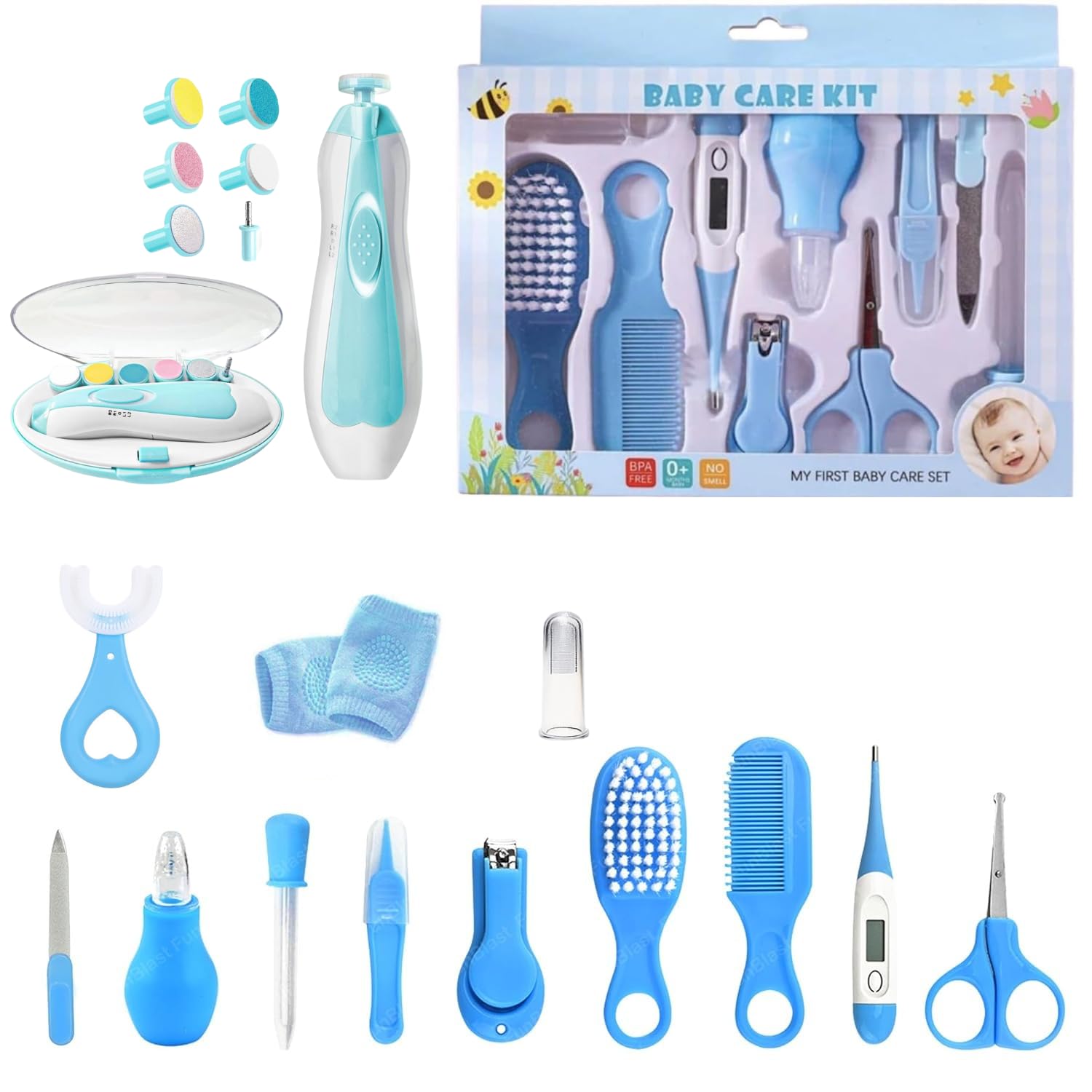 Baby Healthcare & Grooming Kit, 13 in 1 Baby Electric Nail Trimmer Set Newborn Nursery Health Care Set for Infant Toddlers Kids Haircut Tools (0-3 Years+) (Multicolor) (Baby Grooming Kit)-image-44