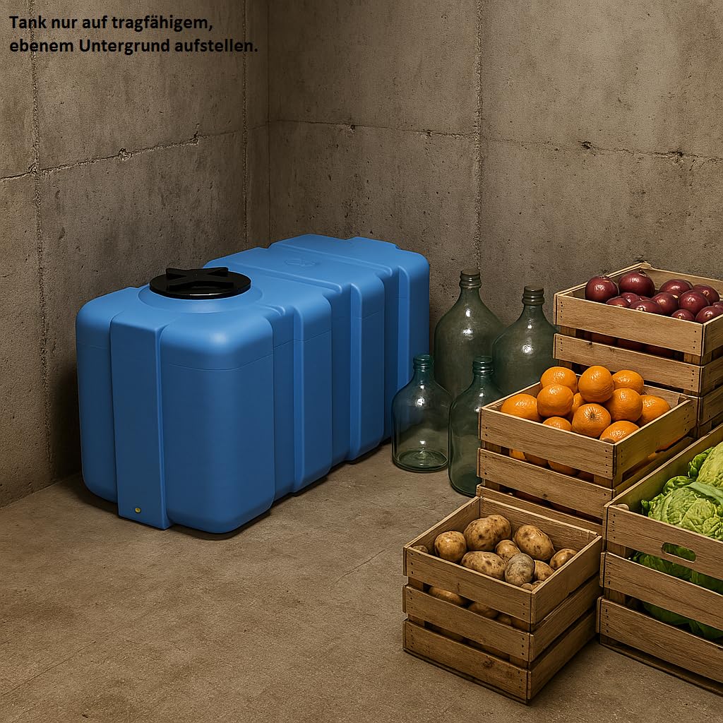 KMND Wassertank 200 Liter - PE-HD Wasserbehälter - lebensmittelecht PZH-Zertifiziert Regentonne Fass Tonne - Extrem Robust eckig für Camping Garten Landwirtschaft Notversorgung Vorrat - Blau