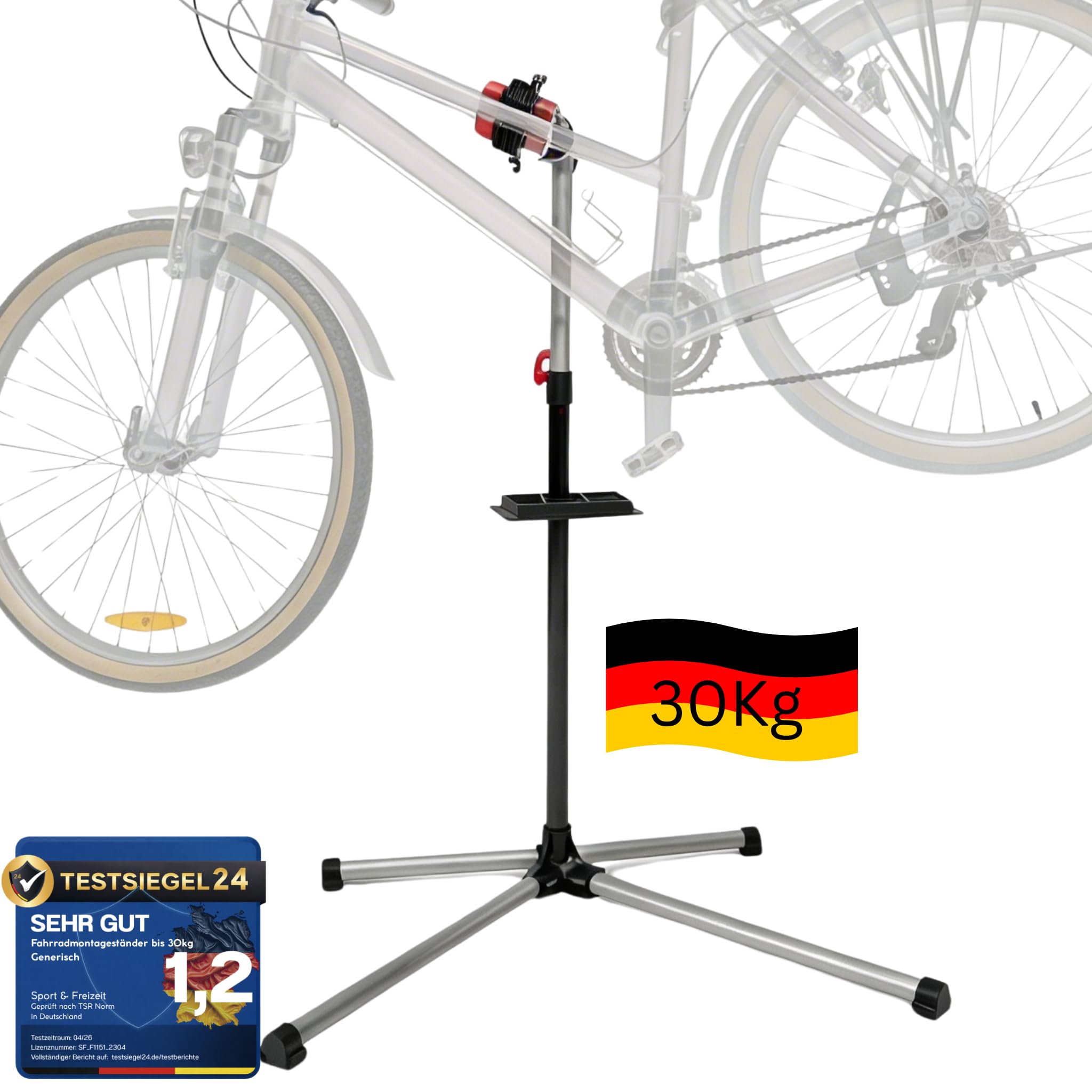 Generisch Fahrradmontageständer bis 30kg – Stabiler Reparaturständer für E-Bike, MTB & Rennrad | Höhenverstellbar 109-180cm, 360° Drehklemme & Magnet-Ablage | Inkl. Werkzeug