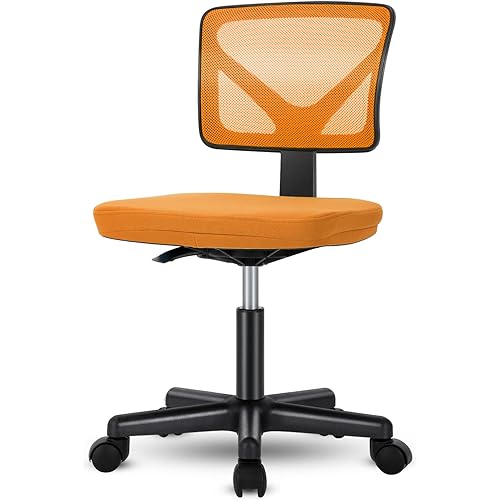 Sweetcrispy Office Computer Desk Chair, Ergonomic Low-Back Mesh Rolling Work Swivel Chairs with Wheels, Armless Comfortable Seat Lumbar Support for Home,Bedroom,Study,Student,Adults, Orange