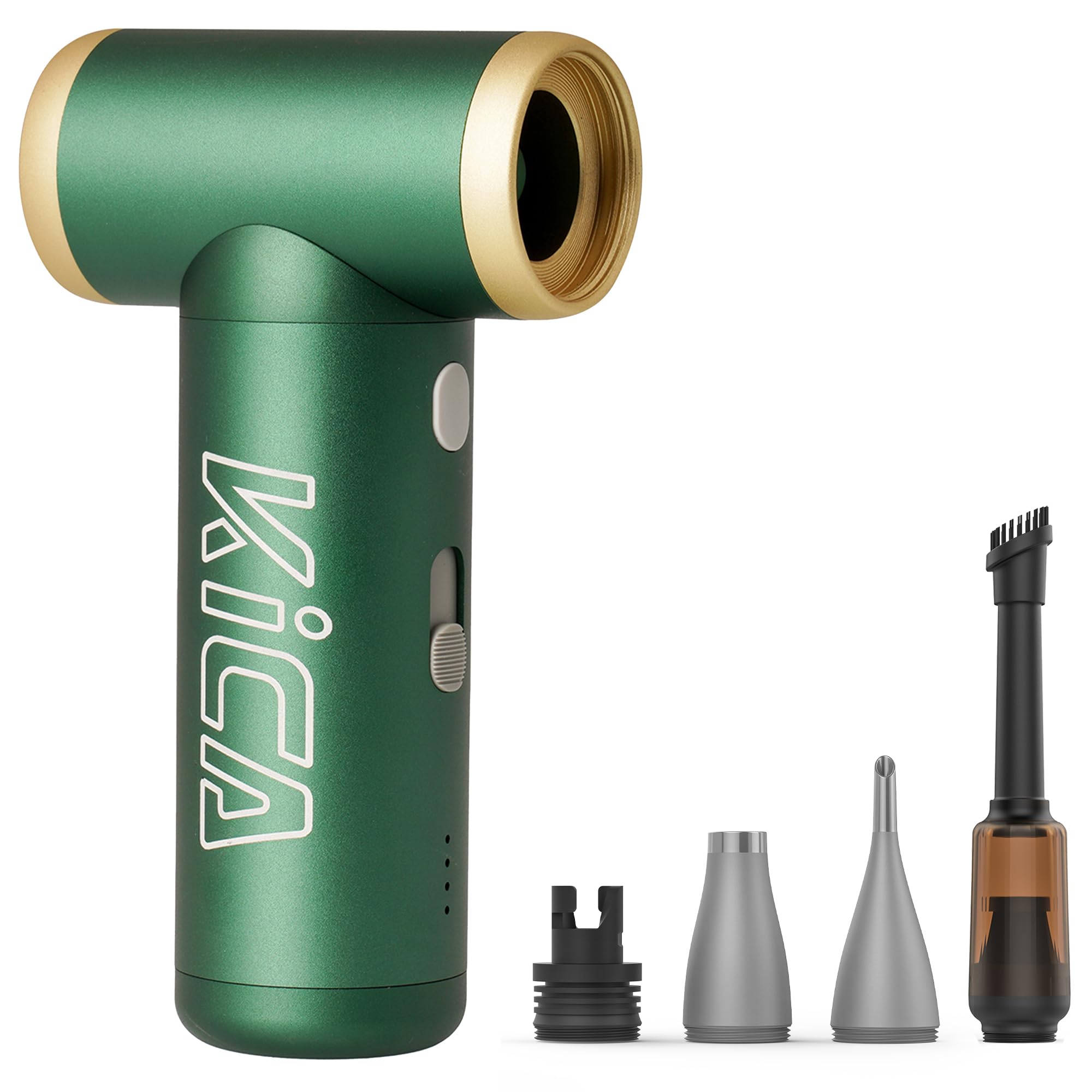 Kica JetFan 2S Kit - Elettrico Air Duster - Corpo in metallo, 117.000 giri/min, controllo continuo e modalità turbo, spray ad aria compressa per PC, auto, tastiera, ufficio, verde