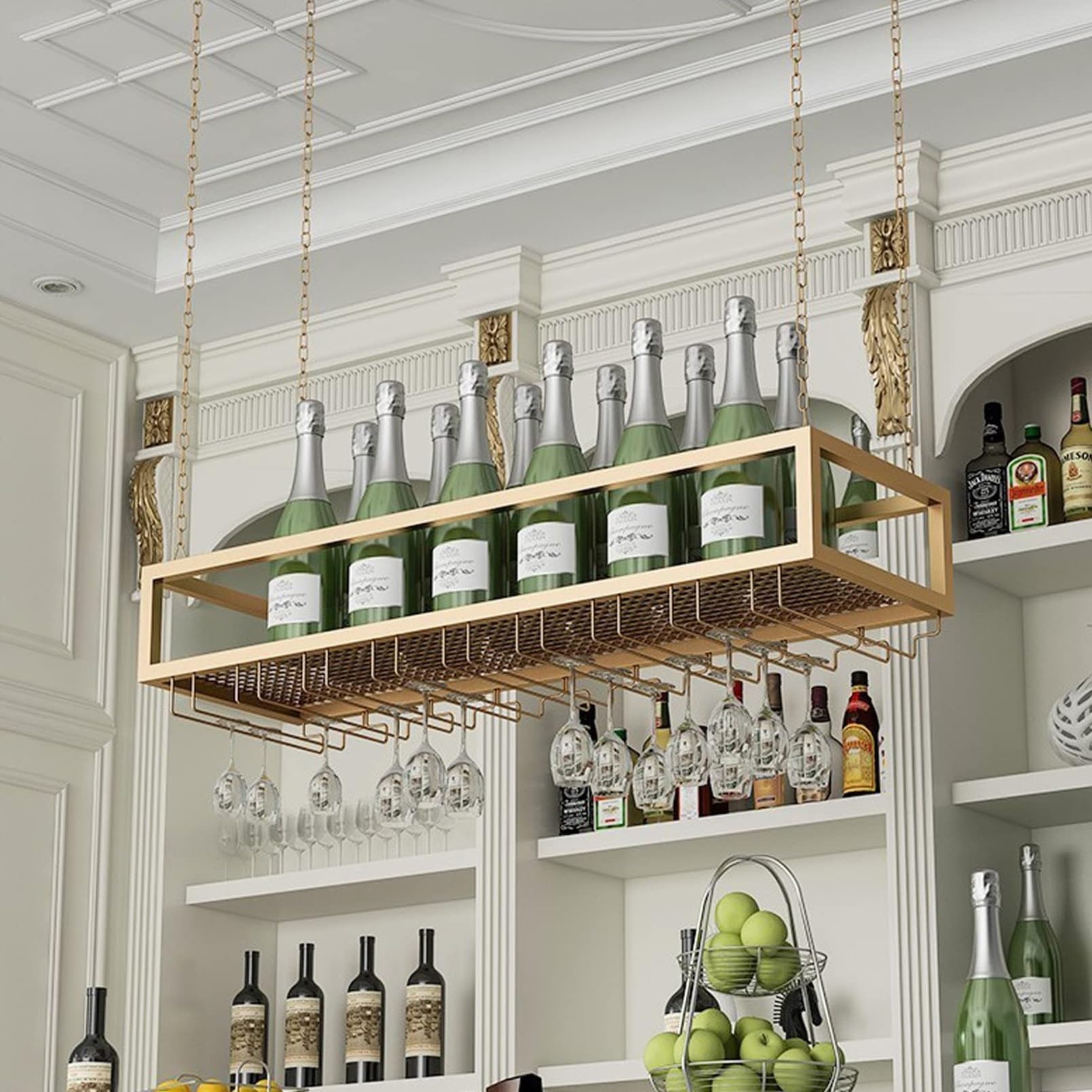 Montowany na suficie stojak na wino kreatywny wiszący uchwyt na kieliszki do wina metalowy łańcuszek półka na butelkę wina stylowa zastawa barowa i kuchenna do restauracji i użytku domowego