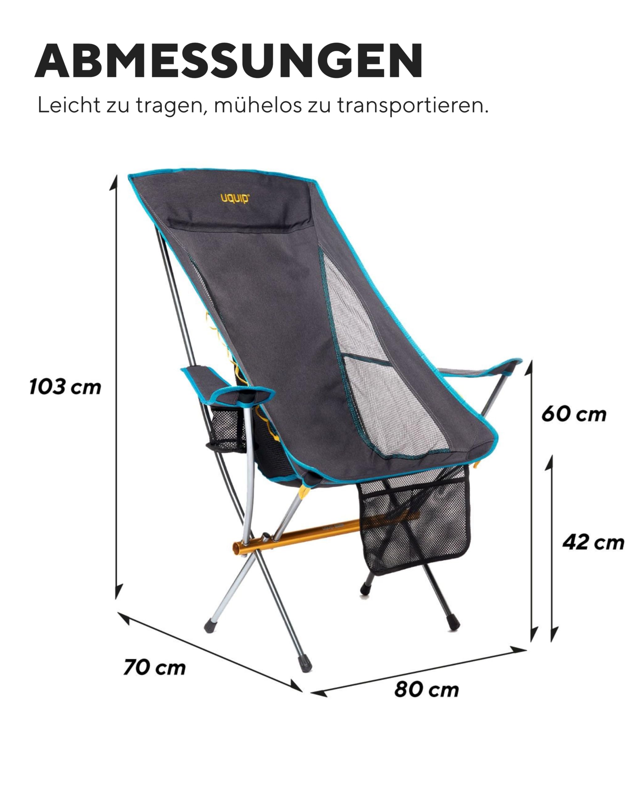 Uquip Campingstuhl Infinity Lounger I Leichter Faltbarer Klappstuhl mit 120 kg Traglast I kompakter Faltstuhl aus Aluminium I tragbarer Outdoor-Stuhl für Camping, Wandern, Radtouren & Festivals