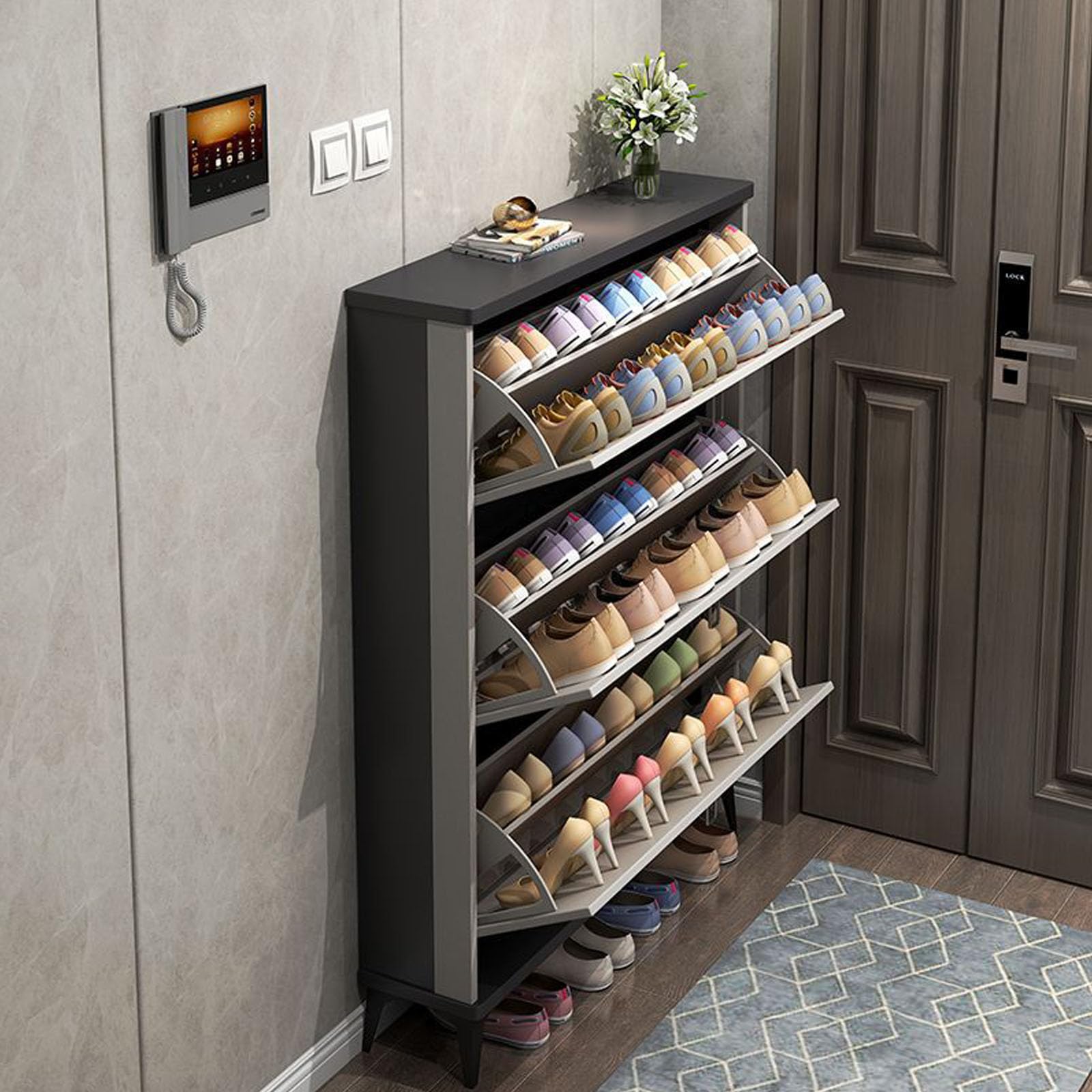 Elegante mueble de almacenamiento de zapatos con diseño de ahorro de espacio único