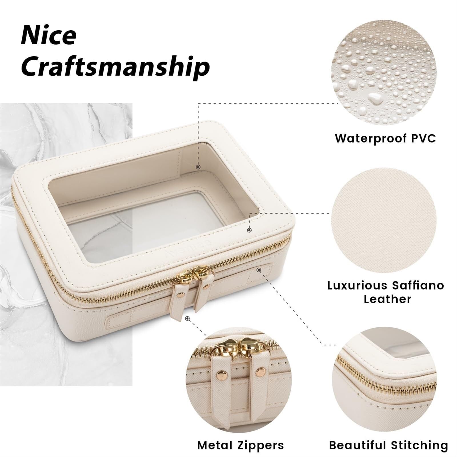Kulturtasche Schminktasche Transparente Kosmetiktasche, Reise-Kosmetiktasche, Kulturbeutel, Damen, robuste Kosmetik-Aufbewahrungstasche Waschtasche Kosmetiktasche(White)