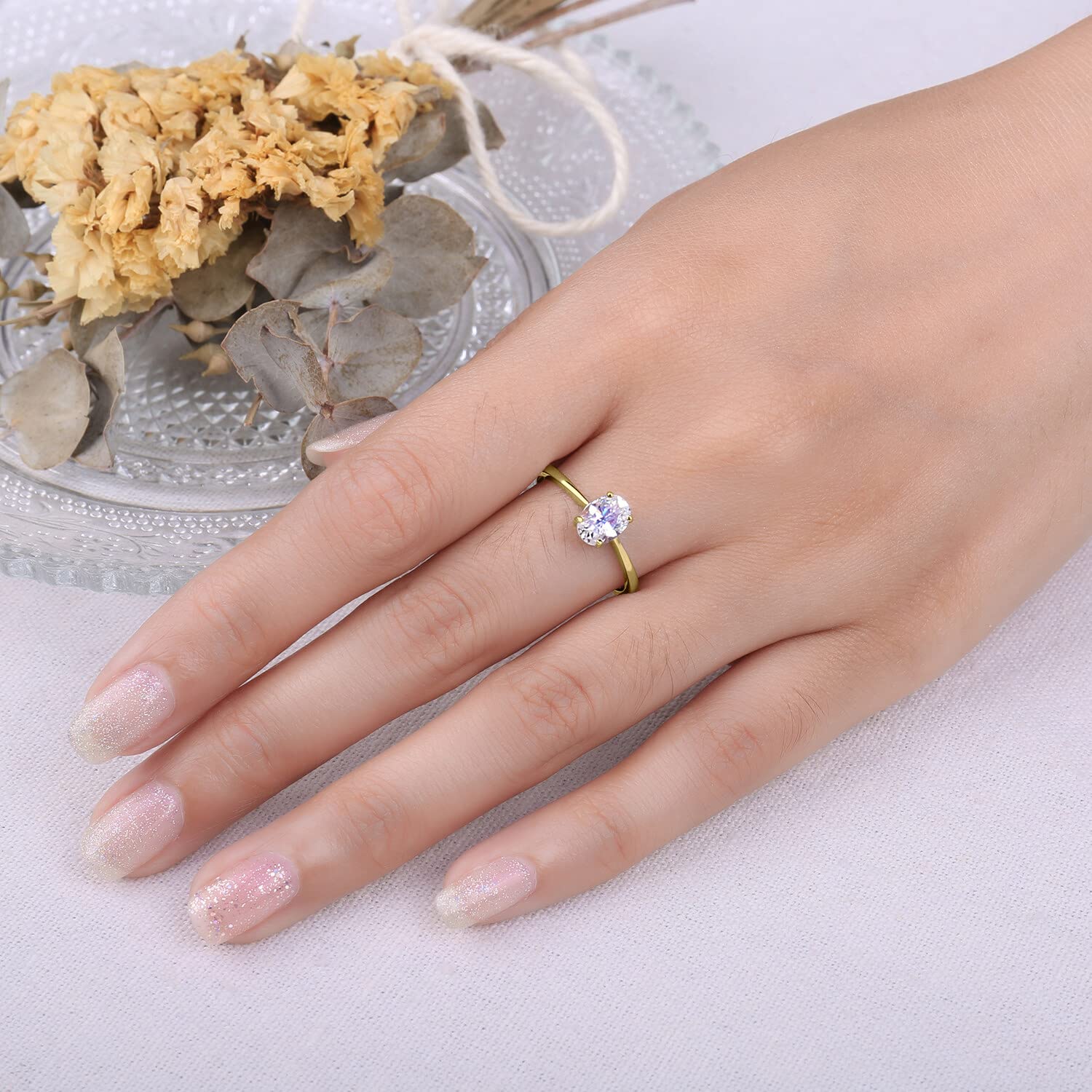 JewelryPalace Klasyczny 1ct 2ct owalny cyrkonia Solitaire Pierścionek zaręczynowy Damski pierścionek zaręczynowy Srebro 925 Obrączki Różowe złoto Złoto