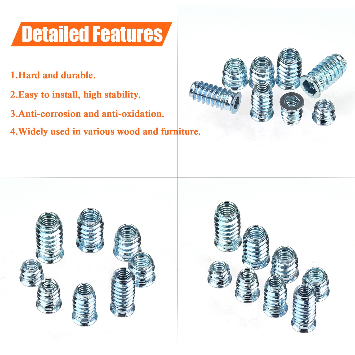 Threaded Inserts Kit - 148 Pcs Wood Screw Inserts -5 Threaded Inserts Kit - 148 Pcs Wood Screw Inserts -5