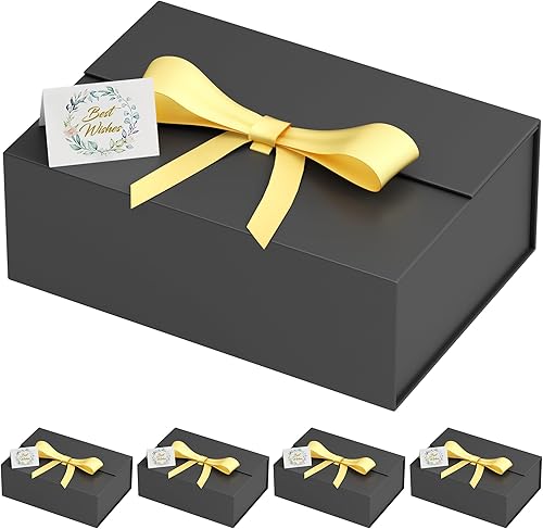5 cajas de regalo grandes, 13 x 9 x 4 pulgadas, caja de regalo negra con tapa magnética para regalos que contiene tarjeta, cinta, caja de regalo