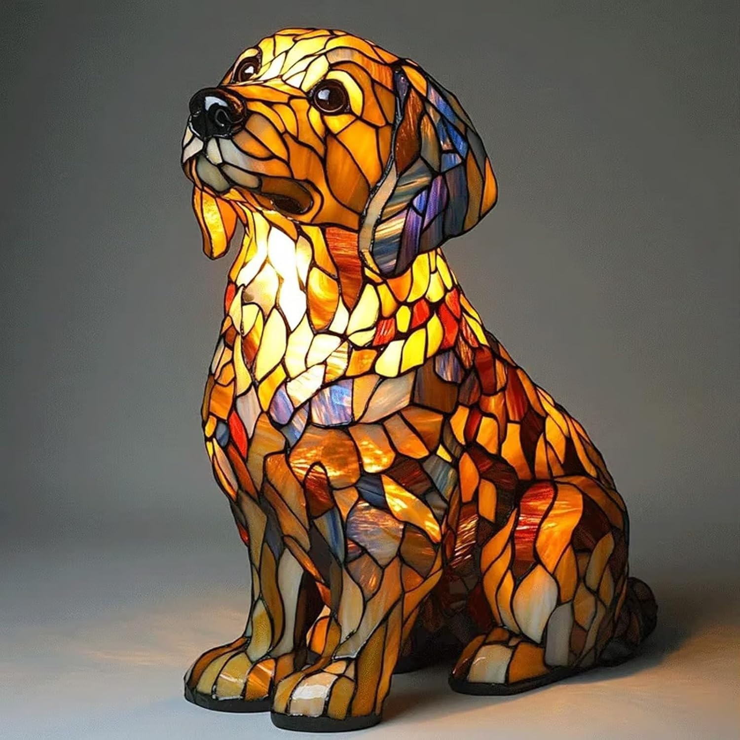 Stained Dog Night Light, Retro Resin Dog Bedside Lamps, 3D Cute Animal LED Table Lamps, Dogs Series Art Nightlights for Bedroom, Living Room, Home Decor, Christmas Party Gifts for Pet Lovers (H)