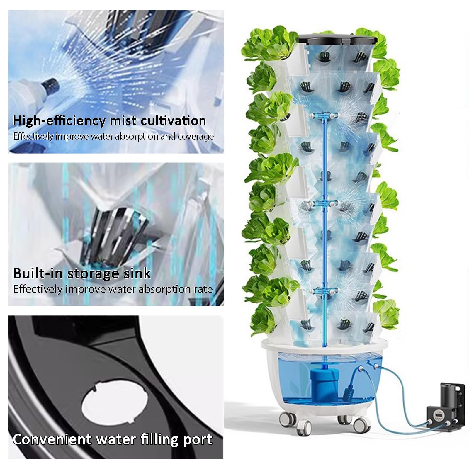 Torre Idroponica Verticale Kit Completo, Aeroponic Tower Garden, Circolazione Automatica dell'Acqua, Kit Coltivazione Idroponica, per Erbe Aromatiche, Frutta e Verdura(120cm/47)