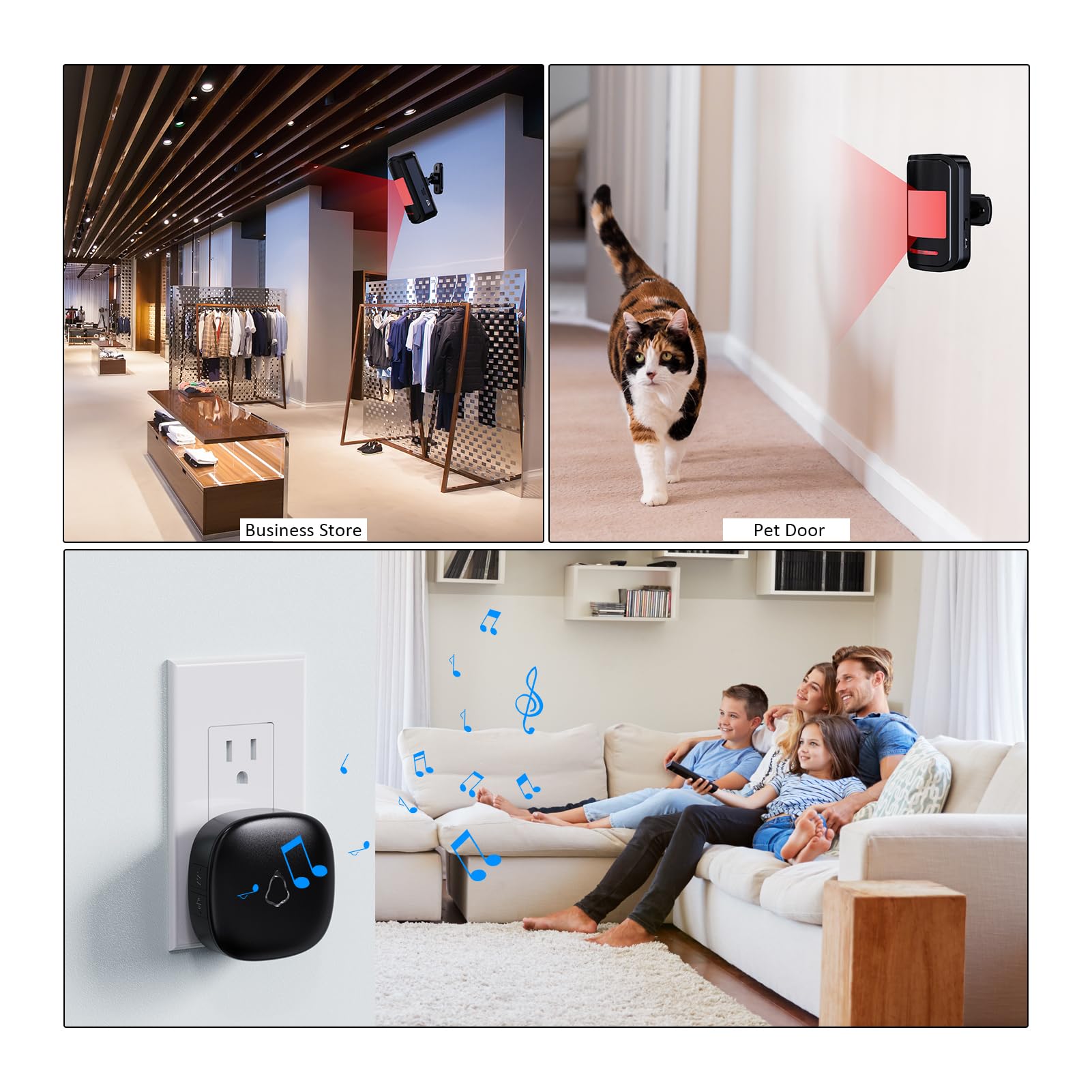 Alarma inalámbrica con sensor de movimiento para interiores, 1 detector PIR + 1 receptor, timbre activado por movimiento para puerta del hogar, entrada de negocios, seguridad de garaje, entrada de