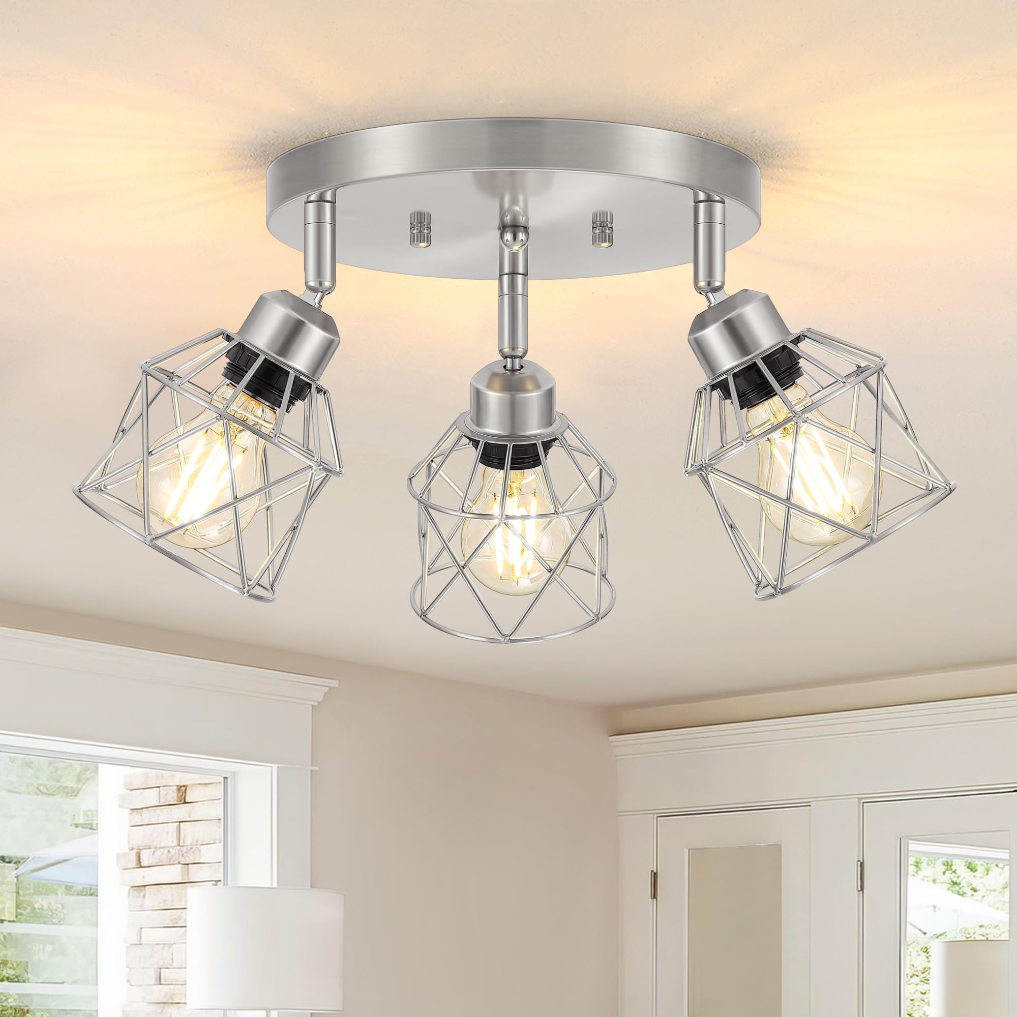 Baocuz 3-Light Brushed Nickel Semi Flush Mount Ceiling Light