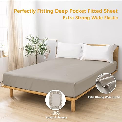 Miniatura 52 de Sábana bajera ajustable individual XL para dormitorio universitario, sábanas 100% algodón egipcio, sábanas bajeras de lujo con bolsillo profundo