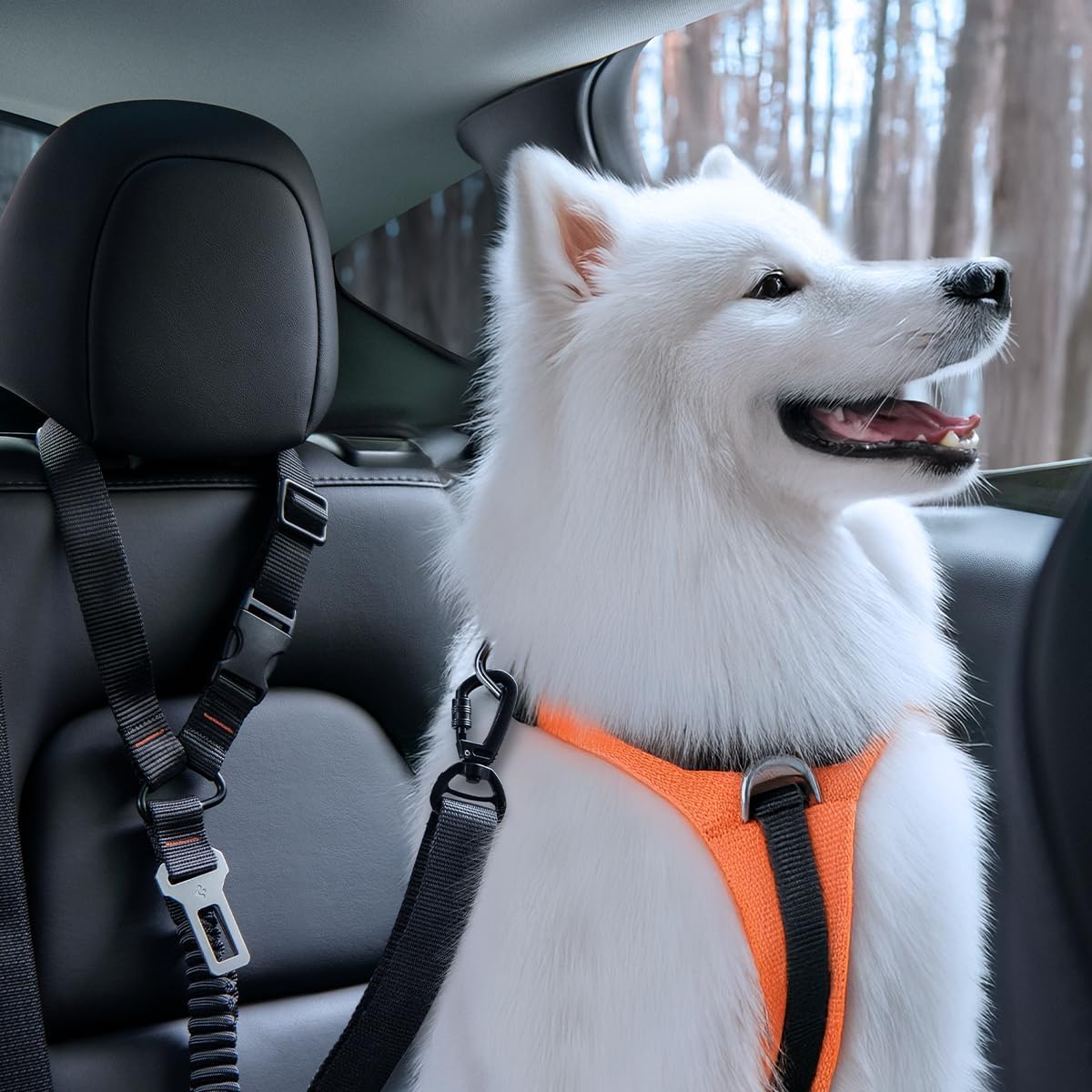 Spigen 2 in 1 Car Seat Belt Tether for Dogs (Headrest & Seatbelt Buckle) | High-Strength Heavy-Duty Strap | Adjustable Anti-Shock Bungee Leash