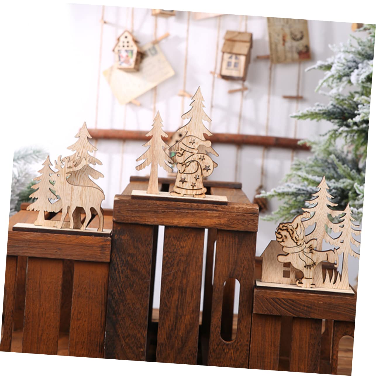 6 Piezas Decoración de Mesa para Árbol de Navidad Decoración de Árbol Navideño Decoraciones de Mesa de Navidad Letrero de Madera Pequeño Árbol de Navidad Adorno de Escritorio Adorno de