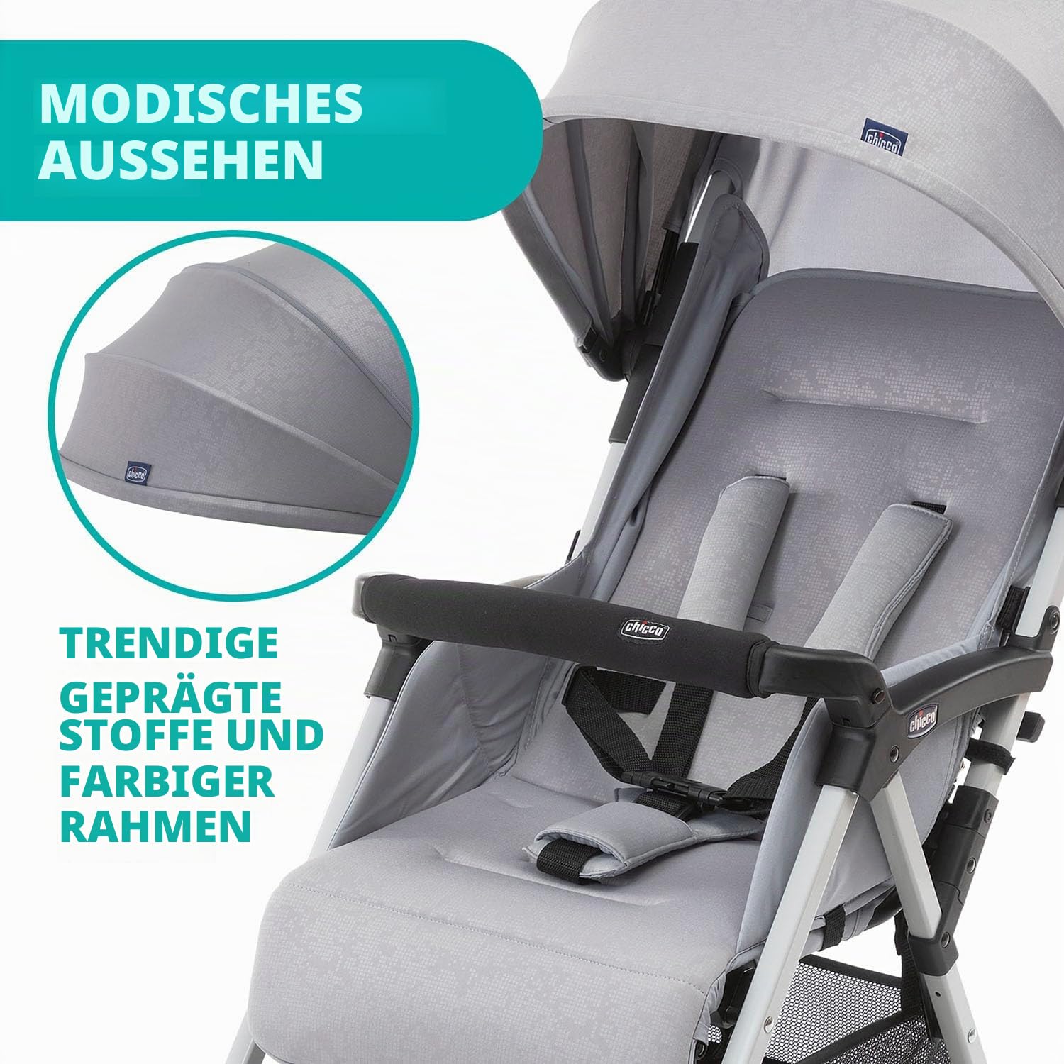 Chicco OHlalà 3 Ultra-Leichtgewicht Kinderwagen von Geburt bis 15 kg, Liege- und Faltbuggy mit großem Einkaufskorb, Kompakt, Regenschutz und Ausziehbares Verdeck