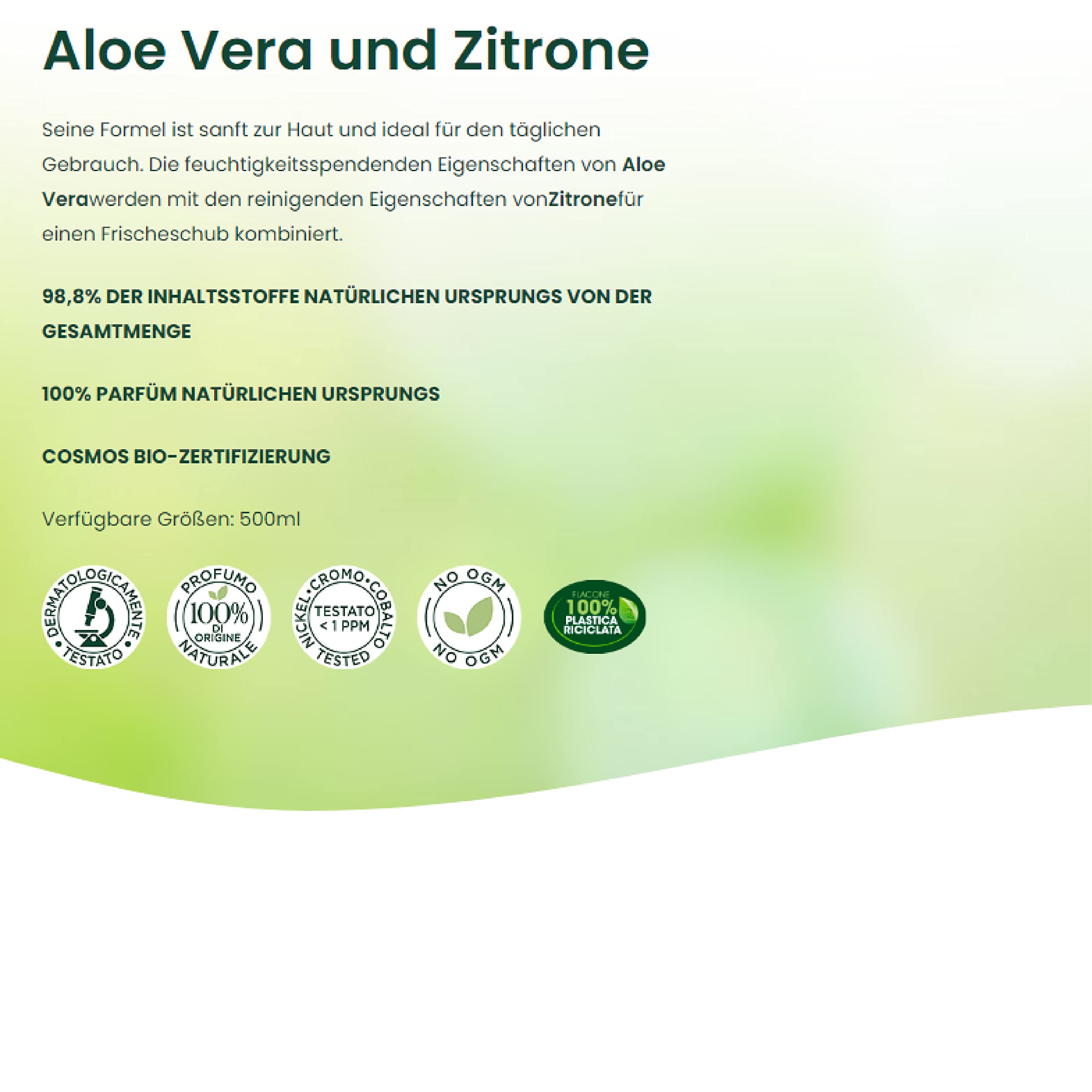 Felce Azzurra Bio - Bagnoschiuma Aloe Vera e Limone Idratante e Purificante, Bagno Schiuma Profumato Detergente Delicato per Pelle Morbida, Bagnodoccia Certificato e Dermatologicamente Testato, 500 ml