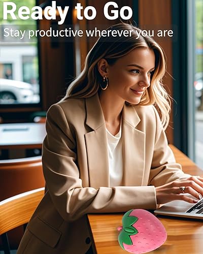 Miniatura 3 de Ratón Bluetooth inalámbrico con forma de fresa de fruta rosada, silencioso, portátil, ligero, USB, óptico, inalámbrico, modo dual para PC, laptop,