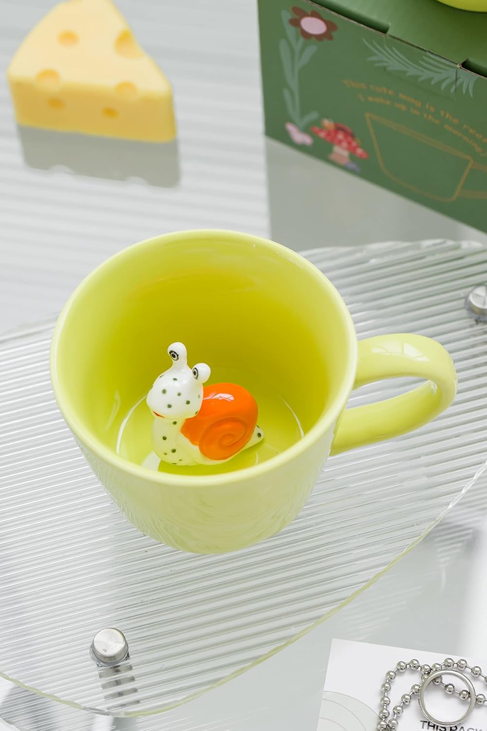 DIHOclub Ceramic Snail Cup Hidden 3D Animal Inside Mug，Garden series Handmade Figurine Snail Mugs (Apple green) - Image 6