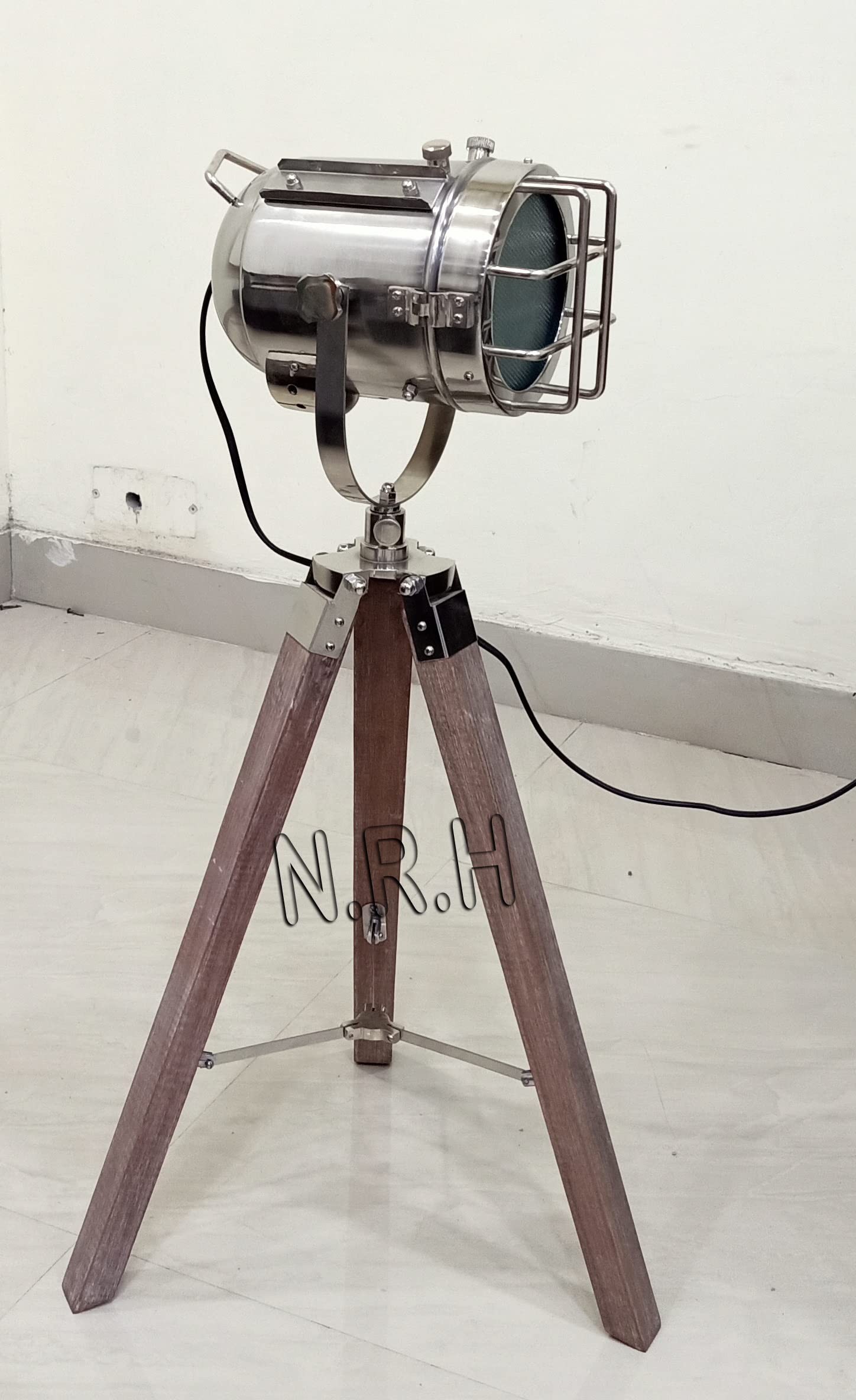 Farmhouse - Lampada da tavolo regolabile per cinema con treppiede in stile bianco antico