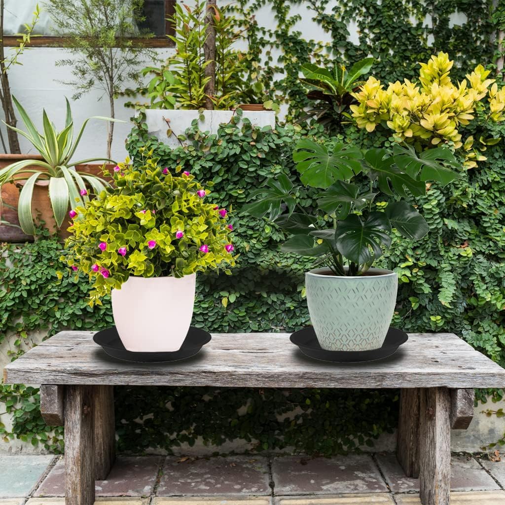 Generic RK_ENTERPRISES Tray/Plate/Saucer Suitable for 10 inch Round Plastic Pot (Black Color) - Set of 12 | Heavy Duty Highly Durable Plant saucerGamla for Indoor Home Decor & Outdoor Balcony Garden