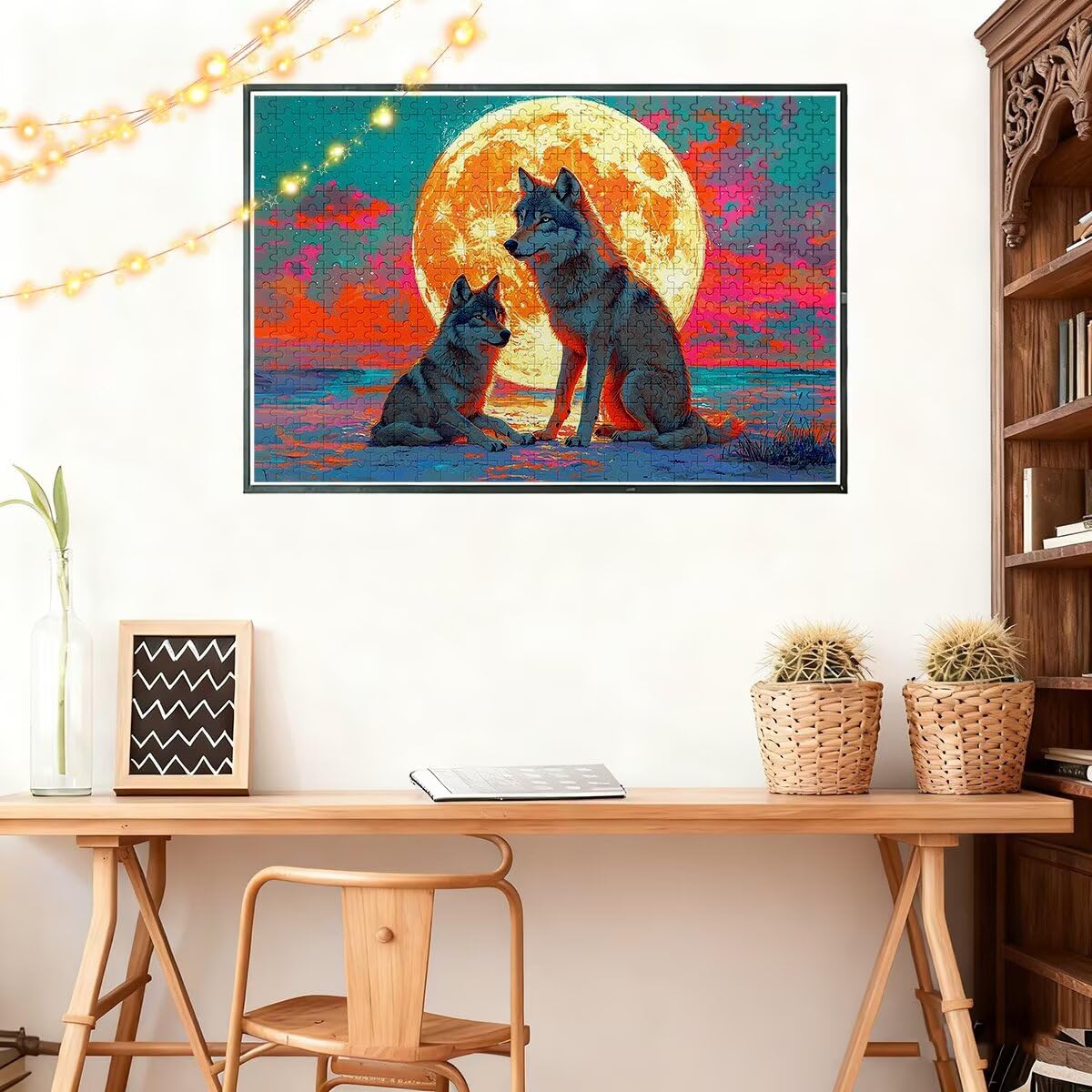 Puzzle z wilkiem dla dorosłych, 1000 elementów, dla dorosłych, księżyc, 75 x 50 cm, klasyczne gry edukacyjne, dekompresja, wymagająca gra dla rodzin, piękna dekoracja domu, prezenty dla mężczyzn