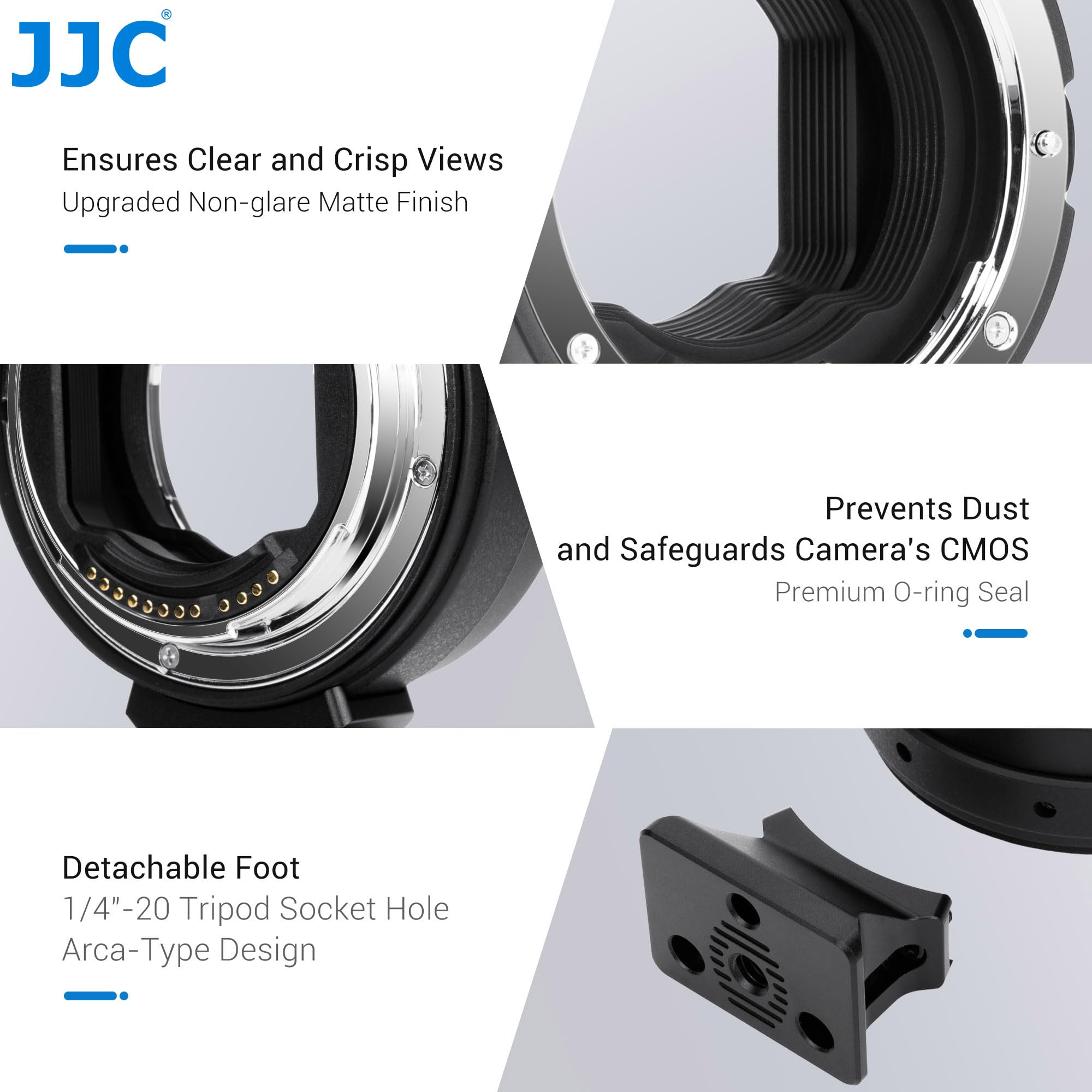 JJC Adapter do montażu EF/EF-S na EOS R AF, metalowy uchwyt, odłączana stopka statywu 1/10.2 cm-20, konwerter adaptera automatycznego ustawiania ostrości, kompatybilny z Canon EOS R1 R Ra RP R3 R5II
