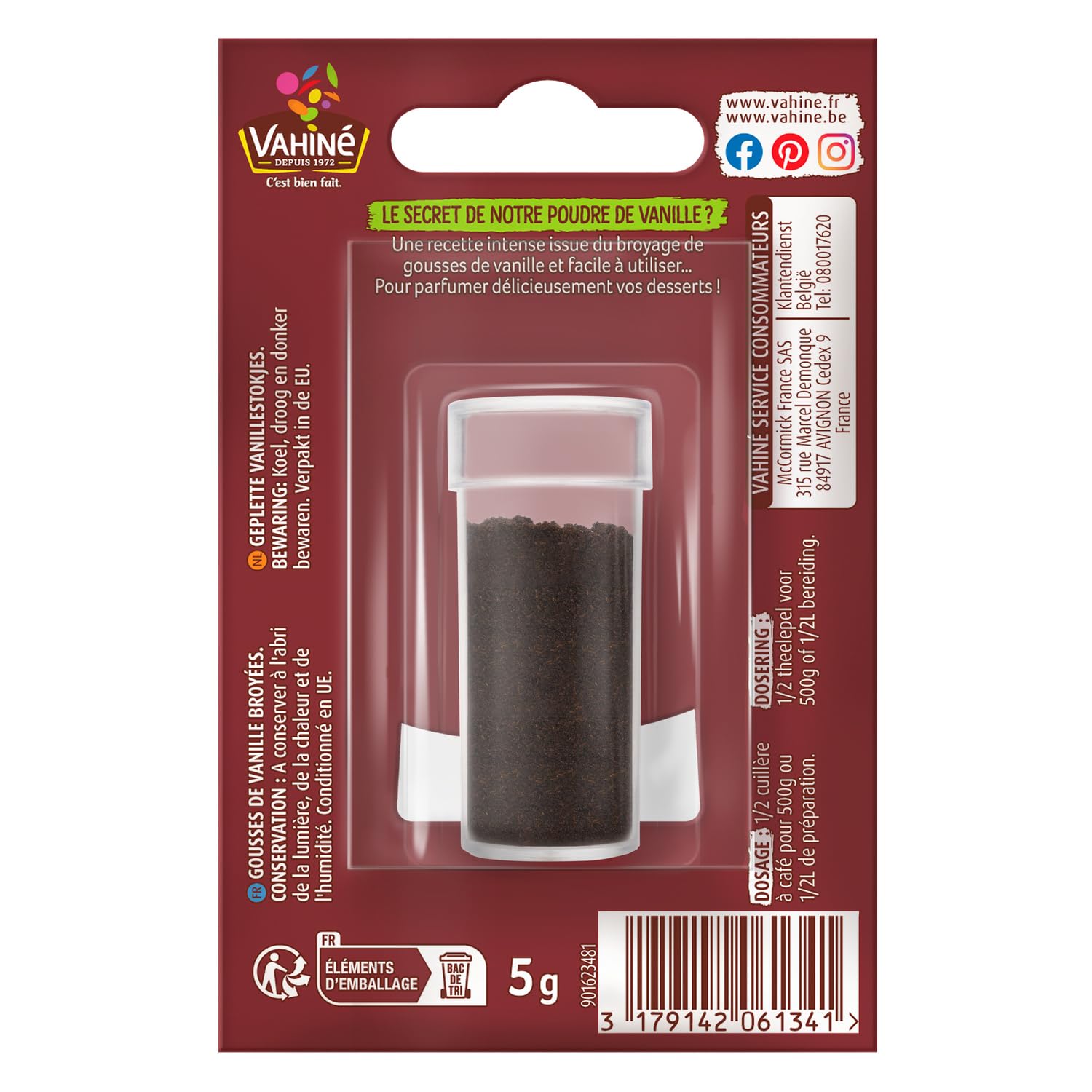 Saveur intense et pratique pour vos desserts — VAHINE Vanille en Poudre, 5g, l'équivalent de 2 gousses - Lot de 3
